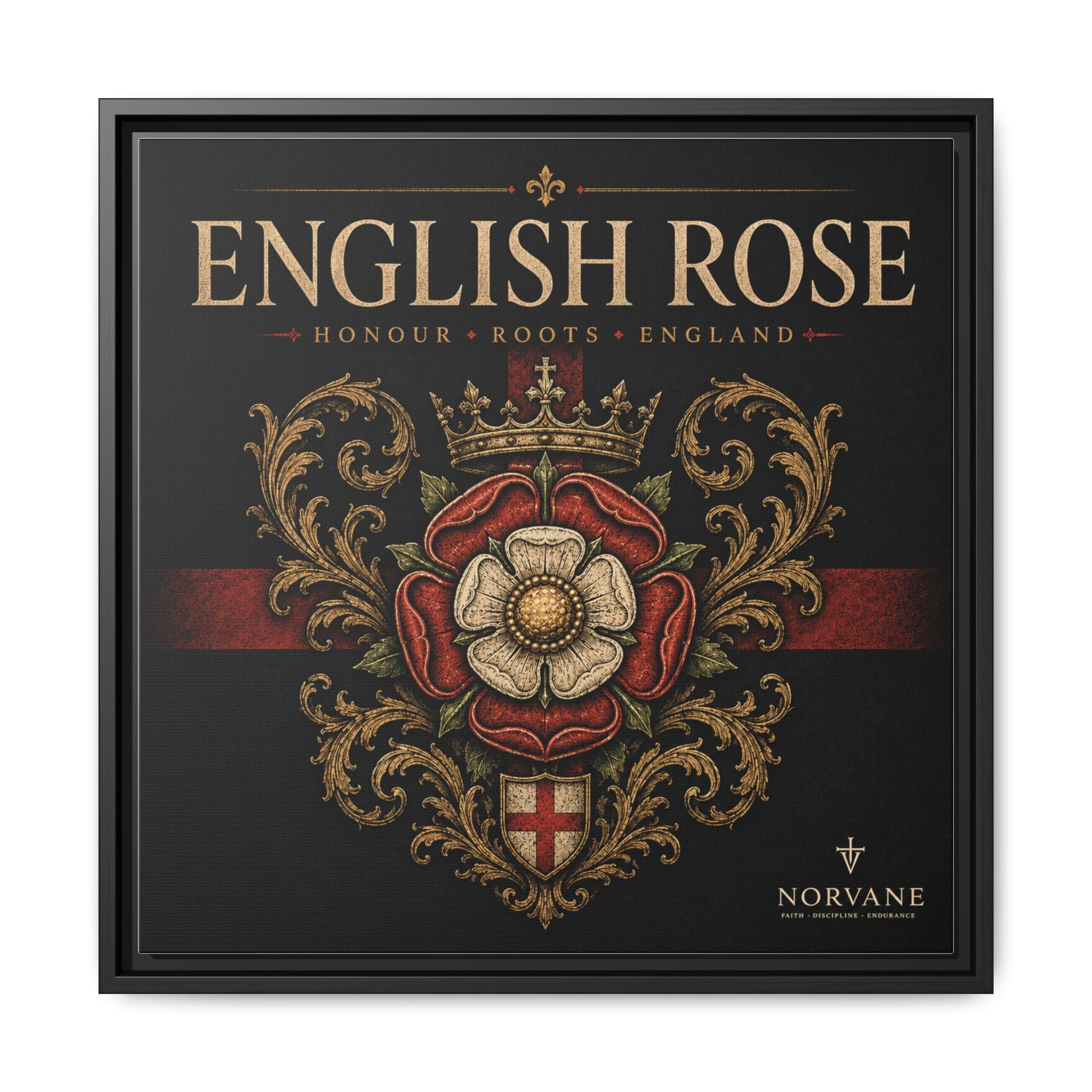 Norvane English Rose Framed Canvas – Vintage Tudor Crest Wall Art in Black – view 21