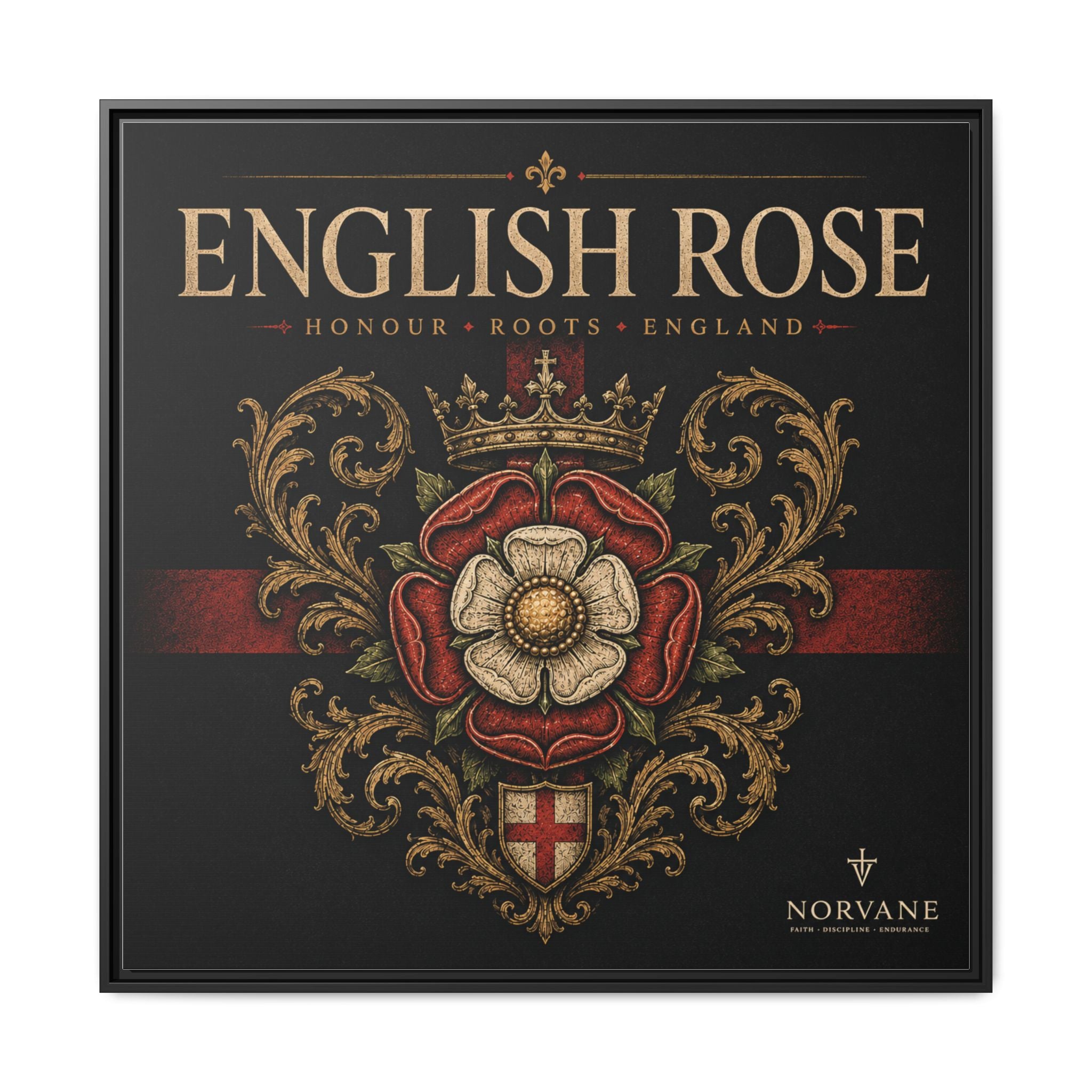 Norvane English Rose Framed Canvas – Vintage Tudor Crest Wall Art in Black – view 26
