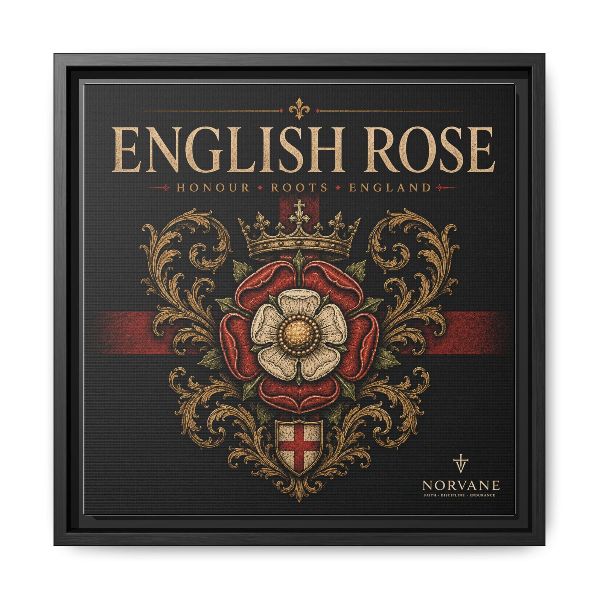 Norvane English Rose Framed Canvas – Vintage Tudor Crest Wall Art in Black – view 29