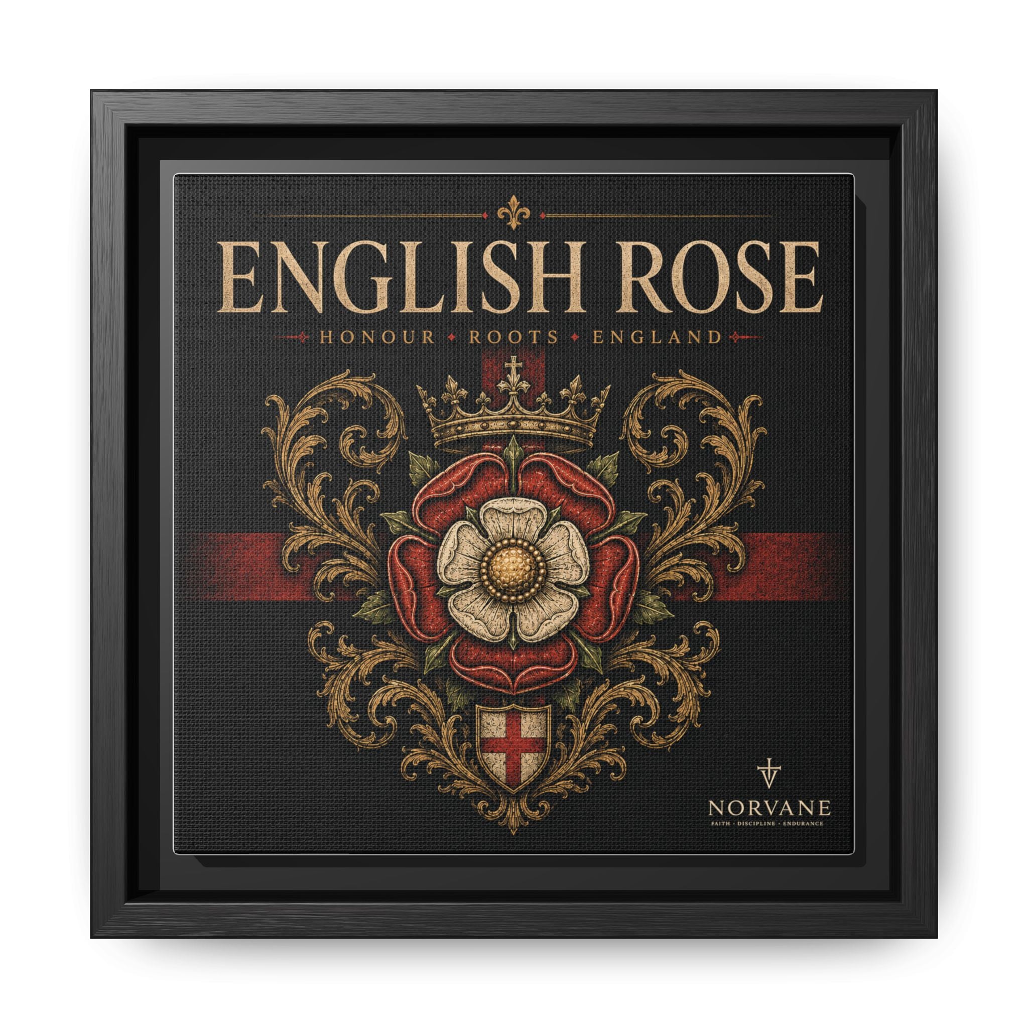 Norvane English Rose Framed Canvas – Vintage Tudor Crest Wall Art in Black – view 6