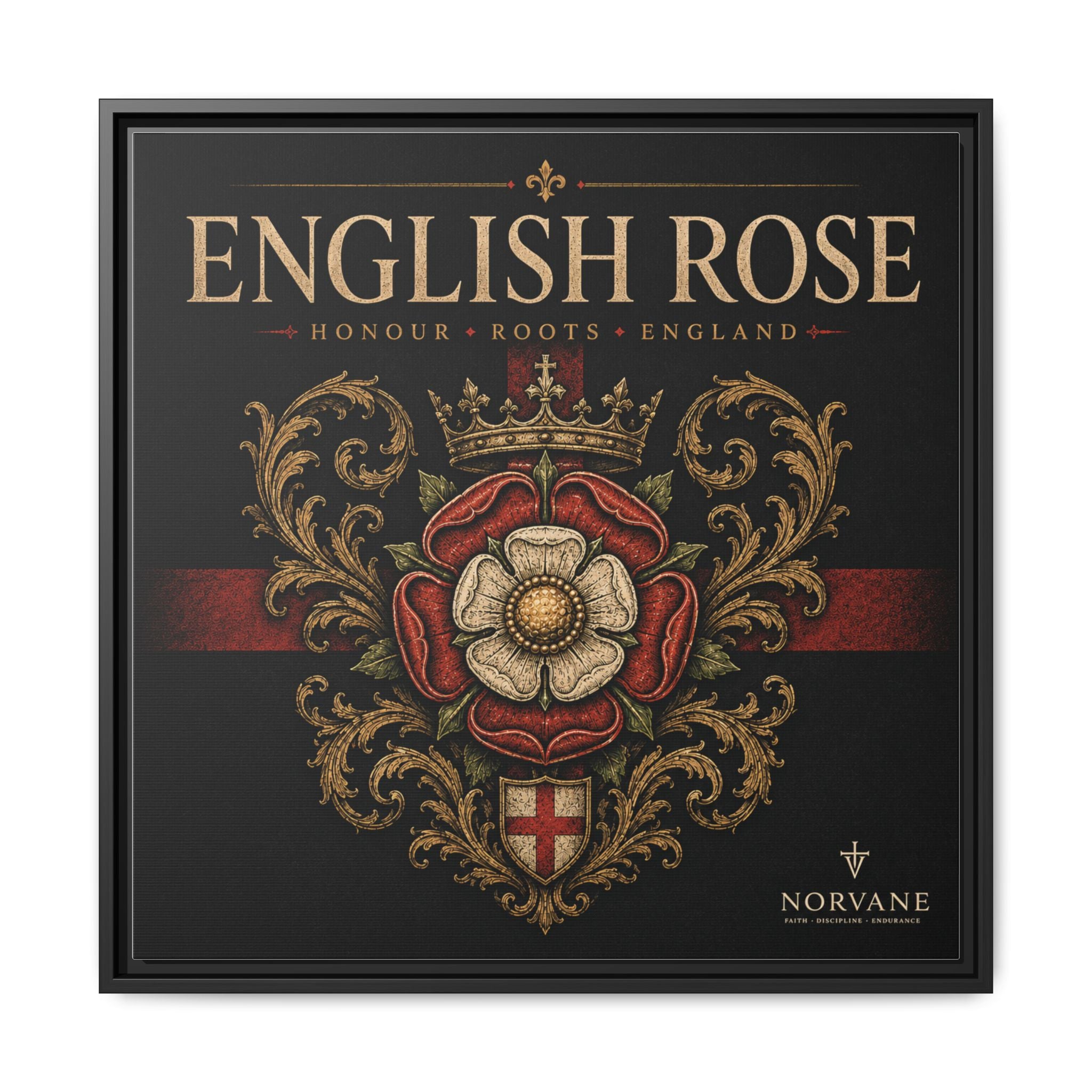 Norvane English Rose Framed Canvas – Vintage Tudor Crest Wall Art in Black