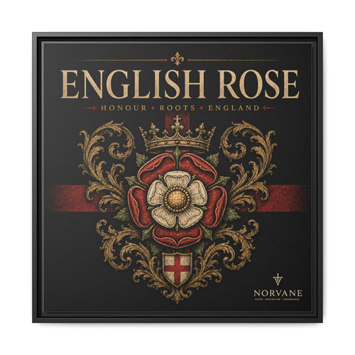 Norvane English Rose Framed Canvas – Vintage Tudor Crest Wall Art in Black