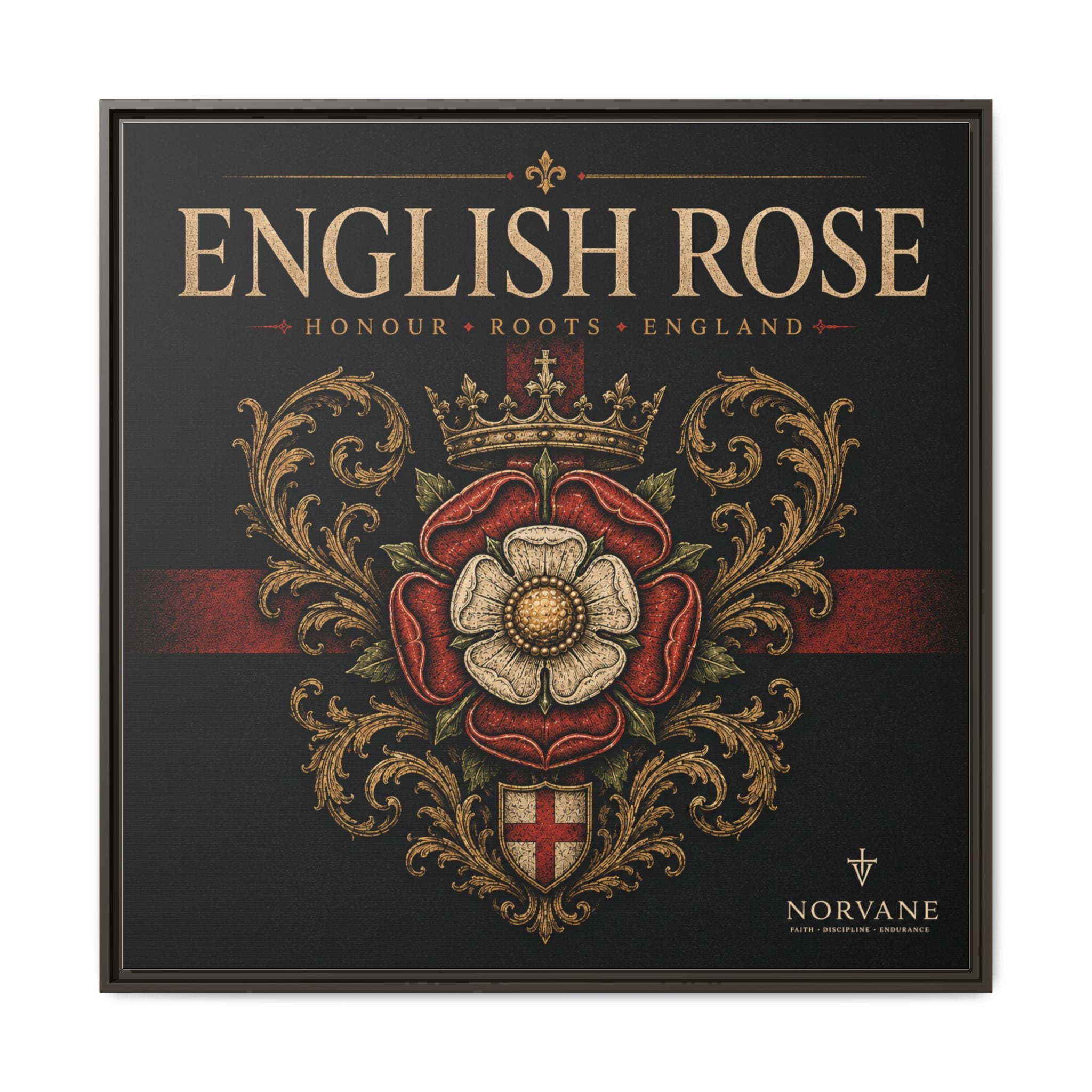 Norvane English Rose Framed Canvas – Vintage Tudor Crest Wall Art in Espresso – view 28