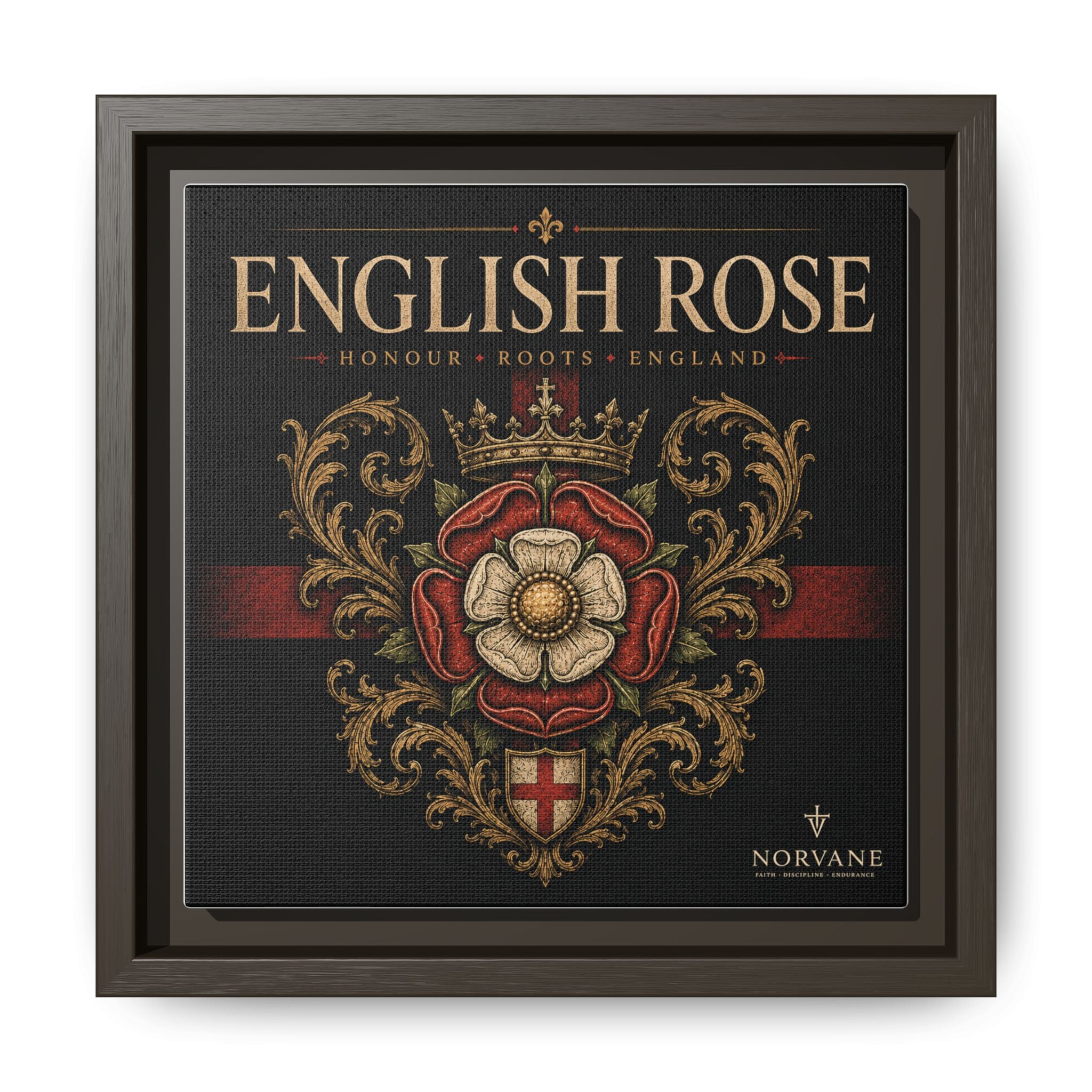 Norvane English Rose Framed Canvas – Vintage Tudor Crest Wall Art in Espresso – view 7