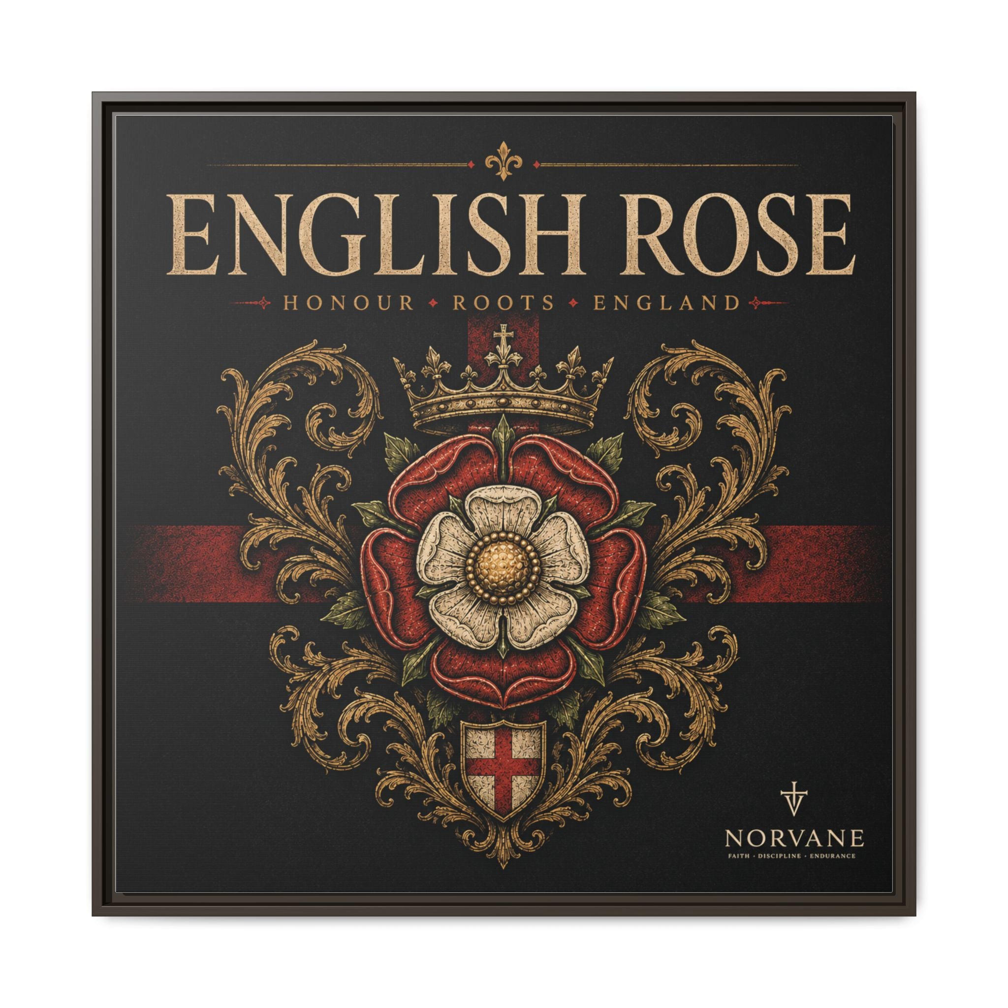 Norvane English Rose Framed Canvas – Vintage Tudor Crest Wall Art in Espresso – view 9