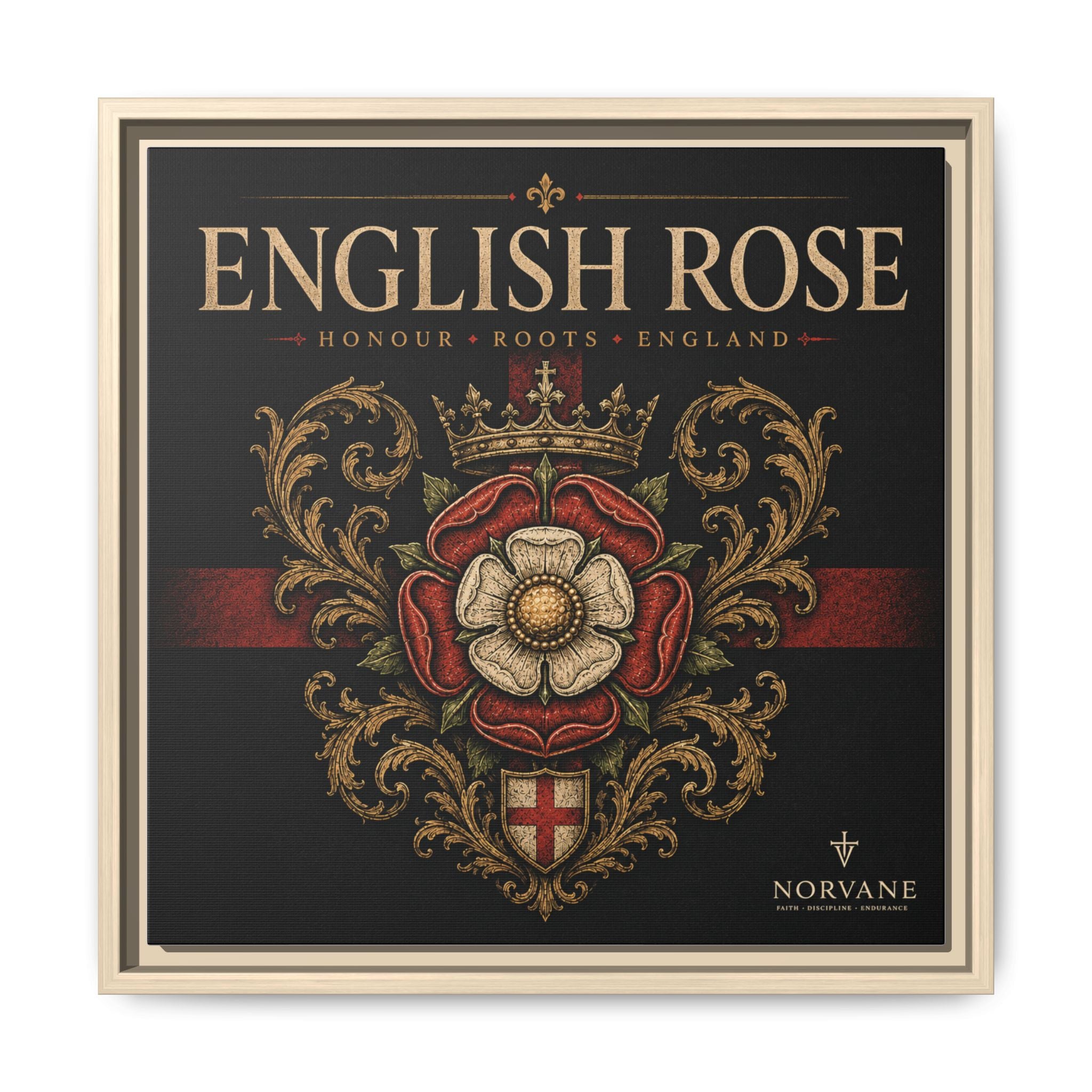 Norvane English Rose Framed Canvas – Vintage Tudor Crest Wall Art in Natural – view 13