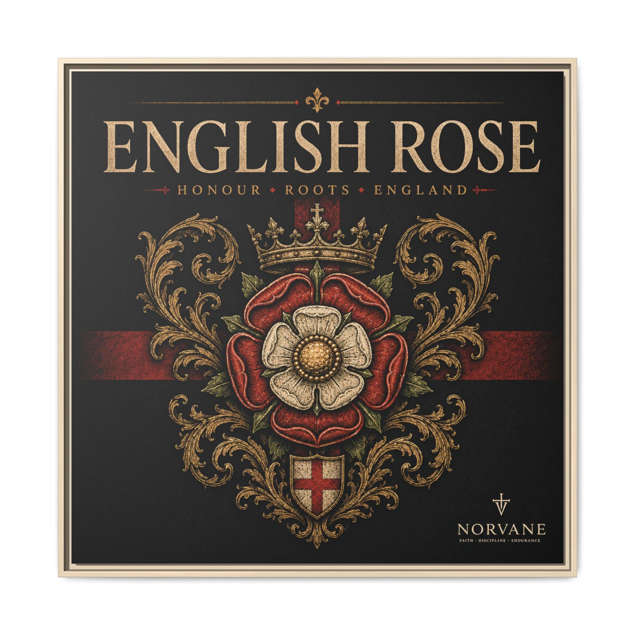 Norvane English Rose Framed Canvas – Vintage Tudor Crest Wall Art in Natural – view 27