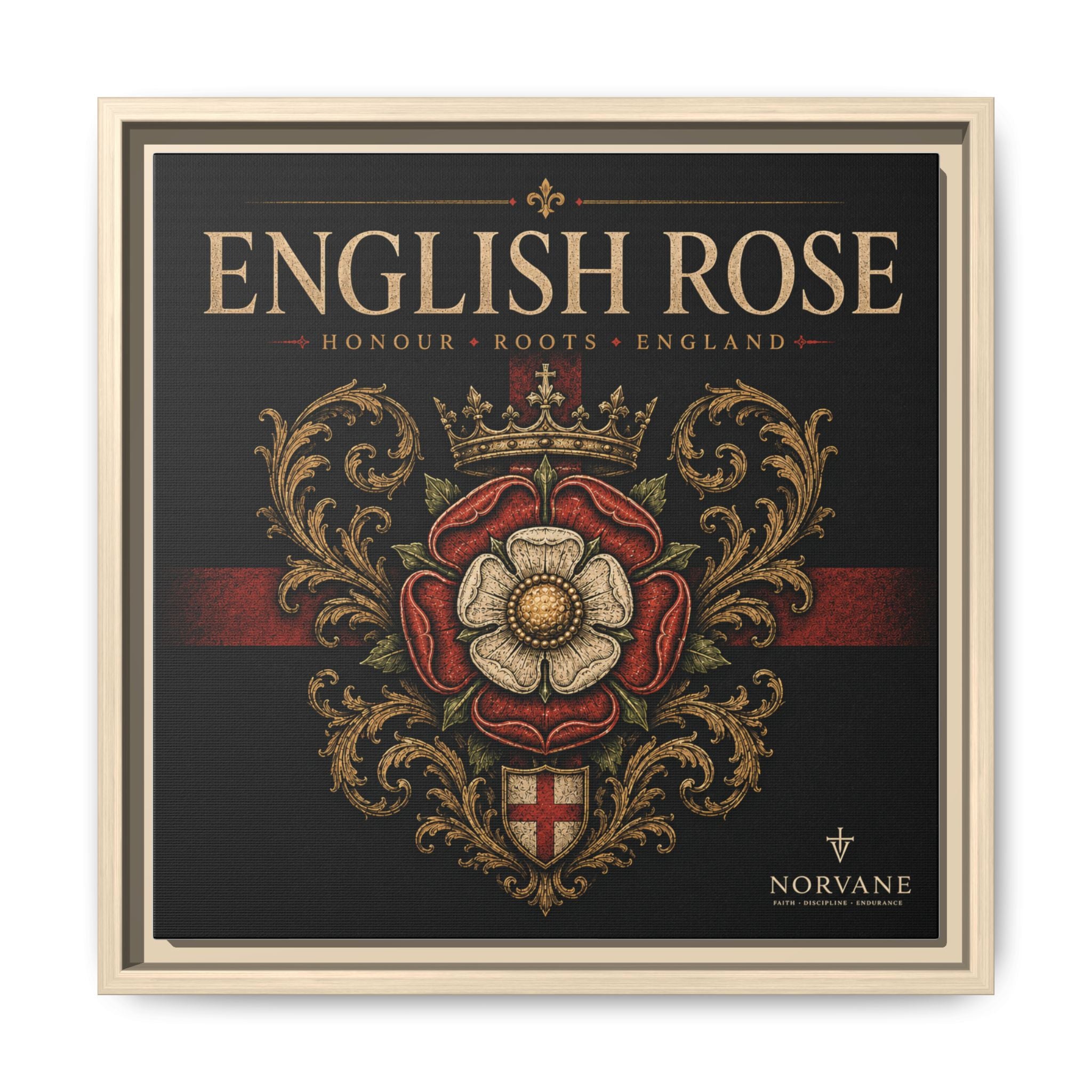 Norvane English Rose Framed Canvas – Vintage Tudor Crest Wall Art in Natural – view 30