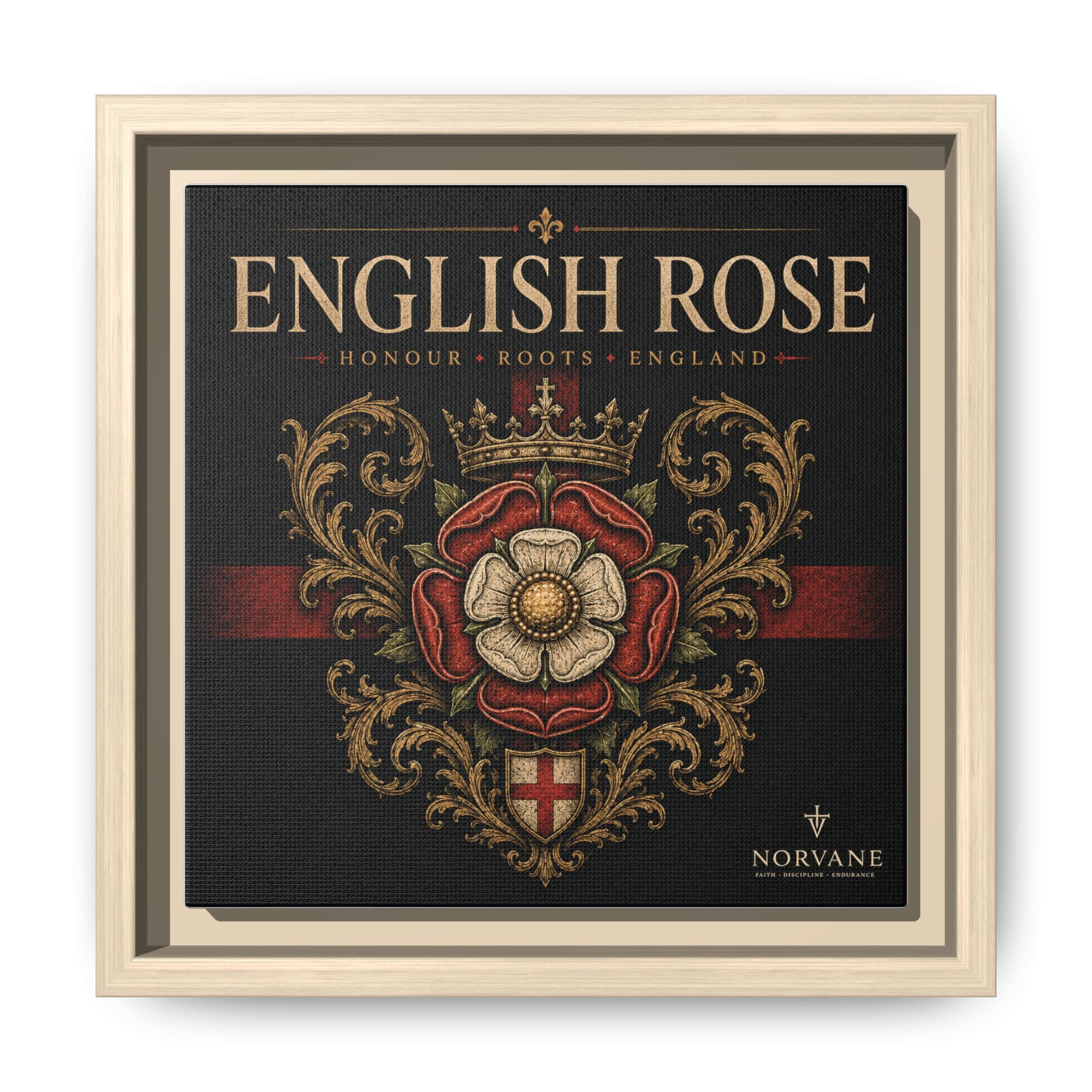 Norvane English Rose Framed Canvas – Vintage Tudor Crest Wall Art in Natural – view 8