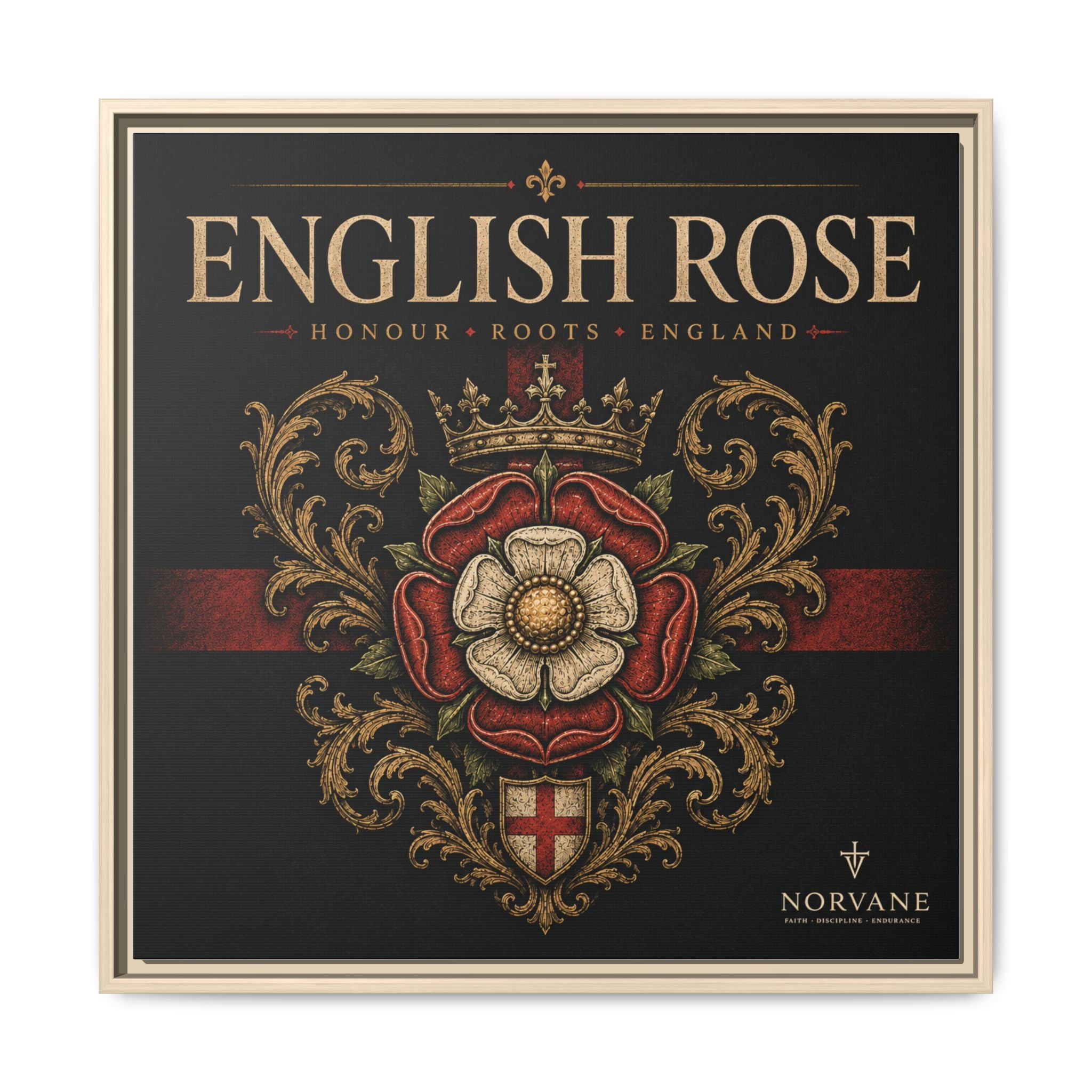 Norvane English Rose Framed Canvas – Vintage Tudor Crest Wall Art in Natural