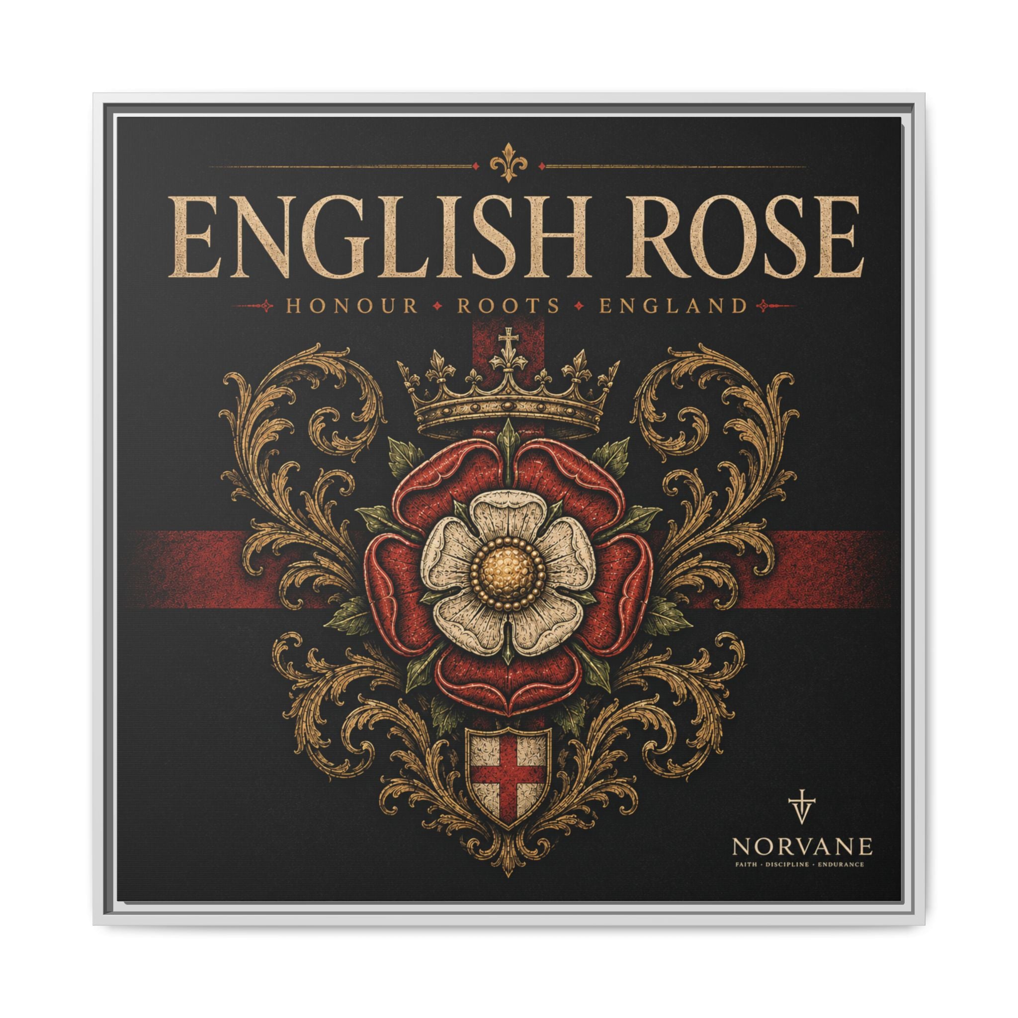 Norvane English Rose Framed Canvas – Vintage Tudor Crest Wall Art in White – view 12