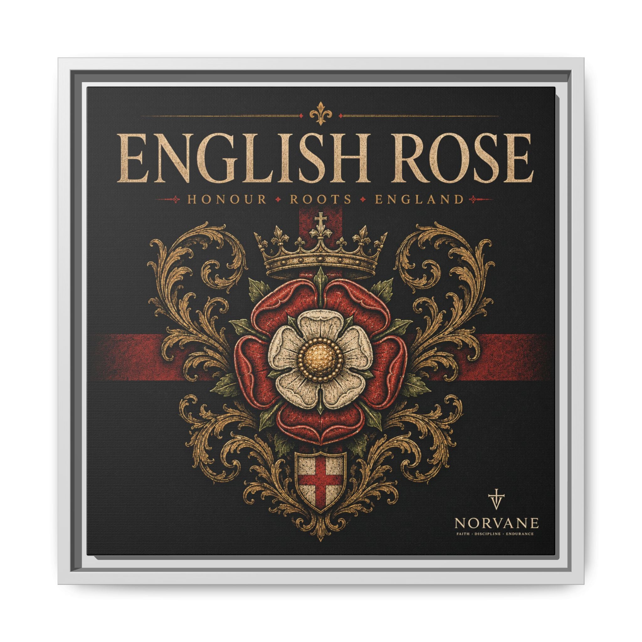 Norvane English Rose Framed Canvas – Vintage Tudor Crest Wall Art in White – view 15