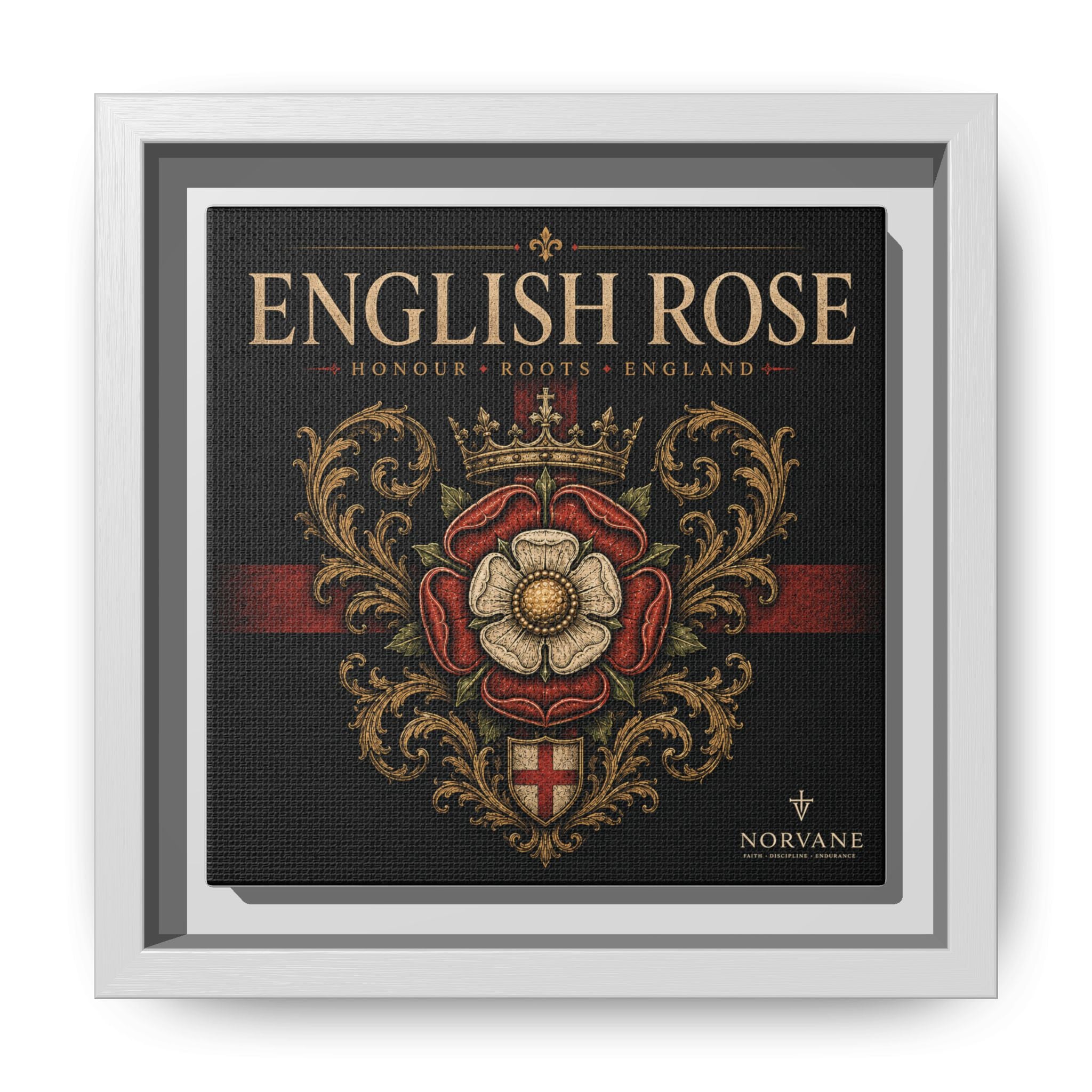 Norvane English Rose Framed Canvas – Vintage Tudor Crest Wall Art in White – view 17