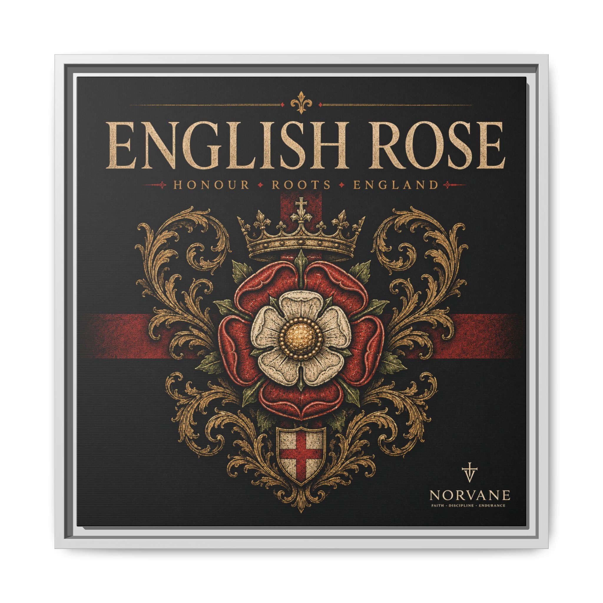 Norvane English Rose Framed Canvas – Vintage Tudor Crest Wall Art in White – view 24