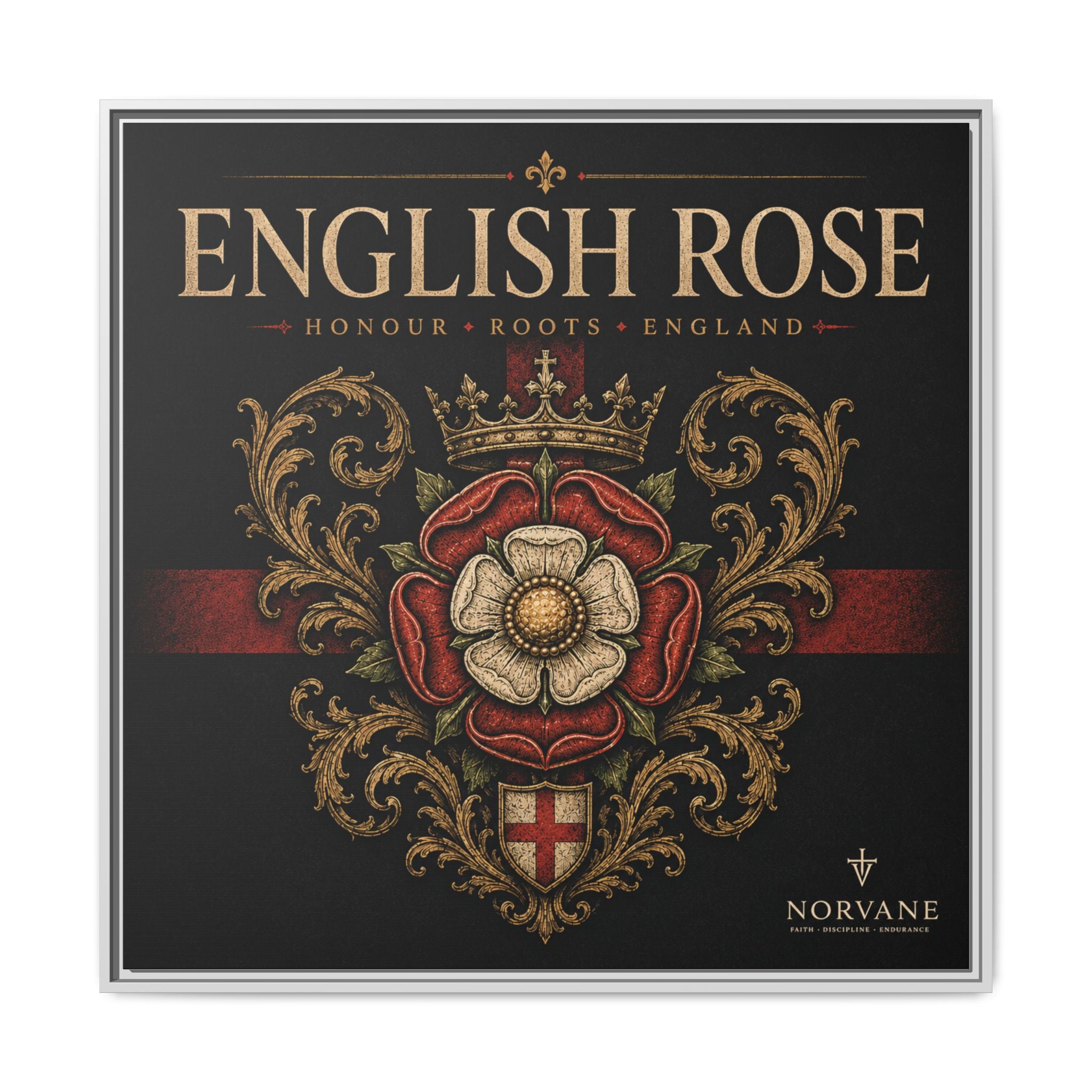 Norvane English Rose Framed Canvas – Vintage Tudor Crest Wall Art in White – view 25