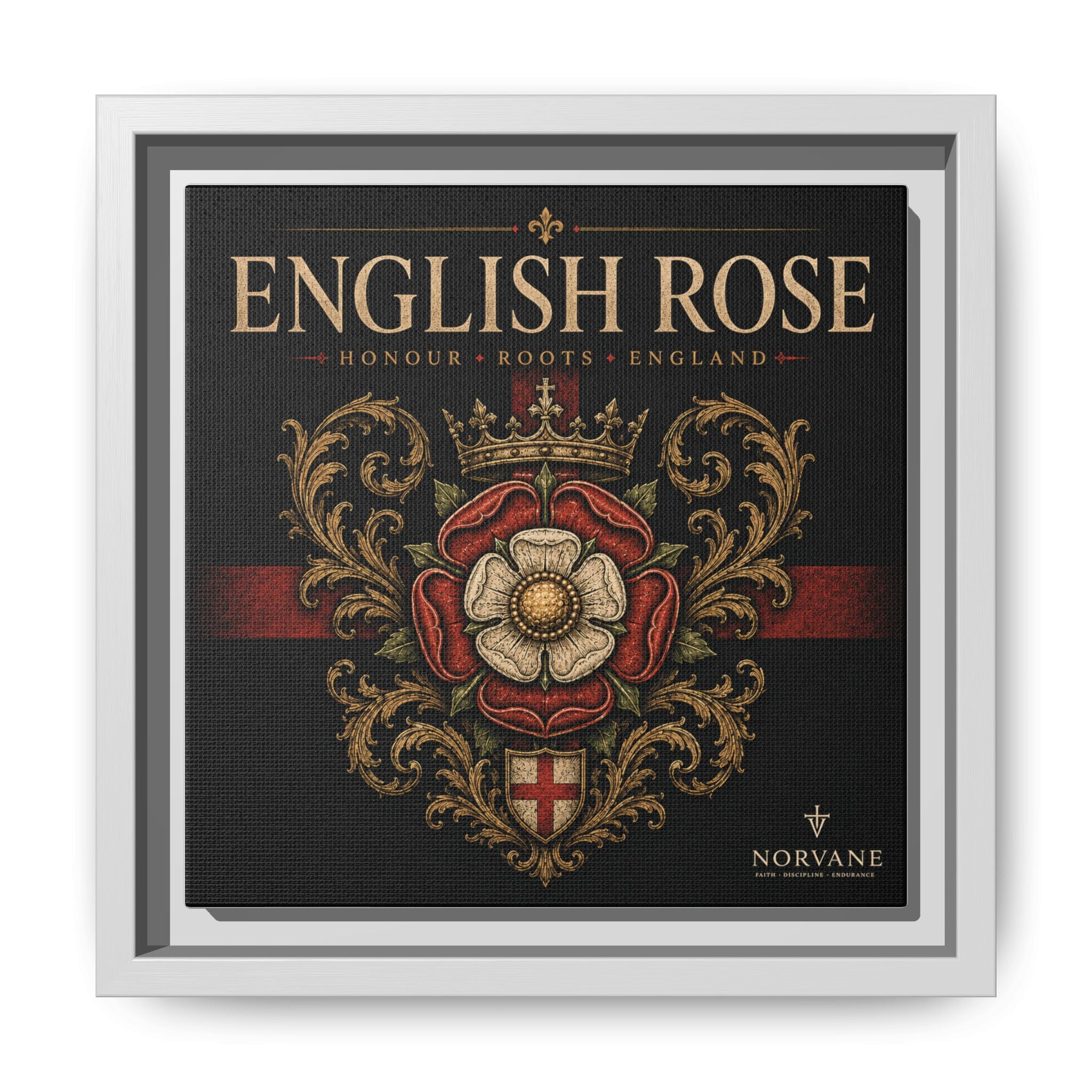 Norvane English Rose Framed Canvas – Vintage Tudor Crest Wall Art in White – view 5