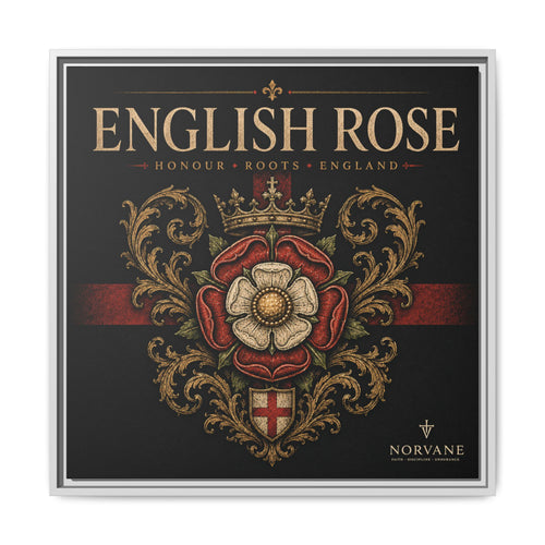 Norvane English Rose Framed Canvas – Vintage Tudor Crest Wall Art in White