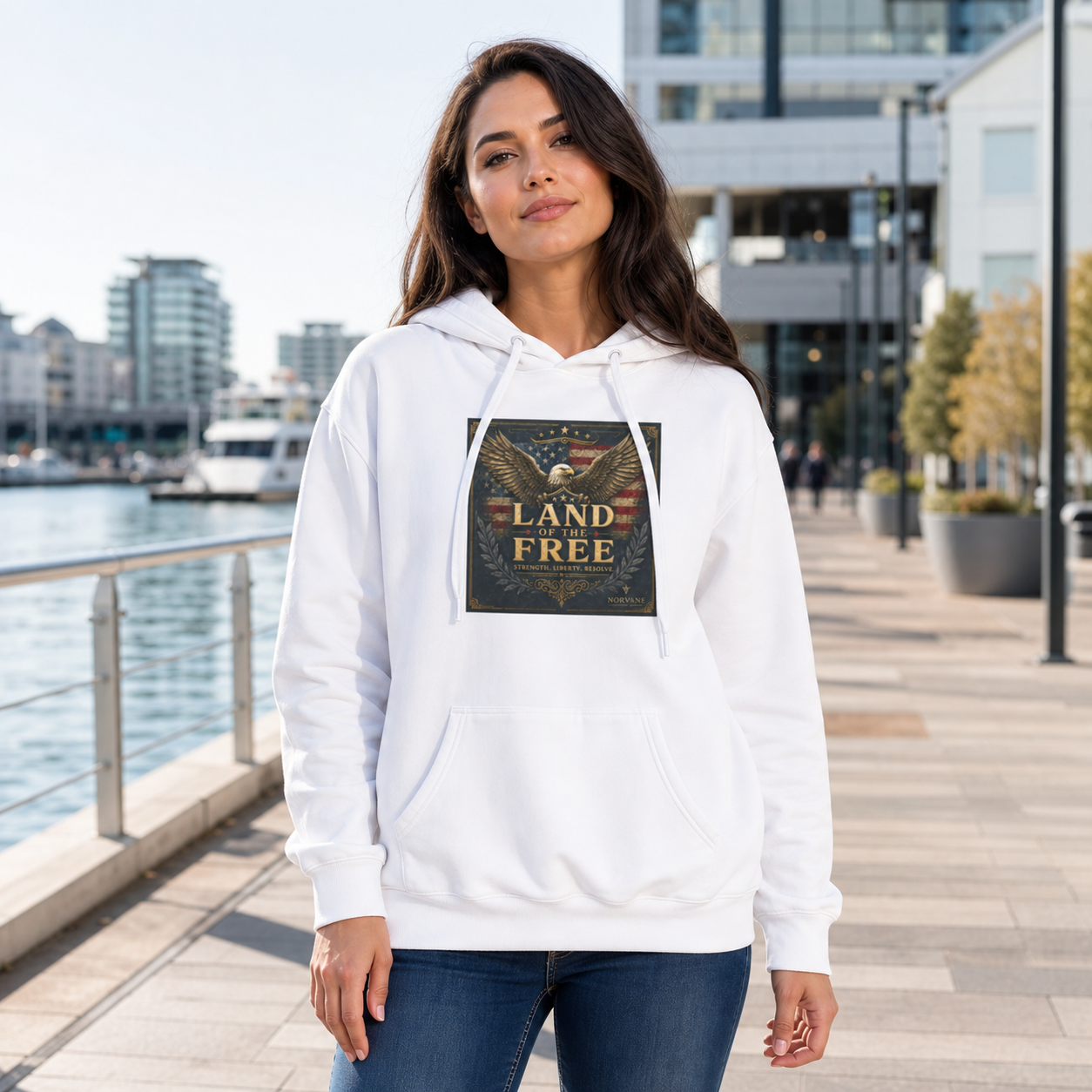 Norvane Freedom Eagle Hoodie – Land of the Free Patriotic Pullover in White