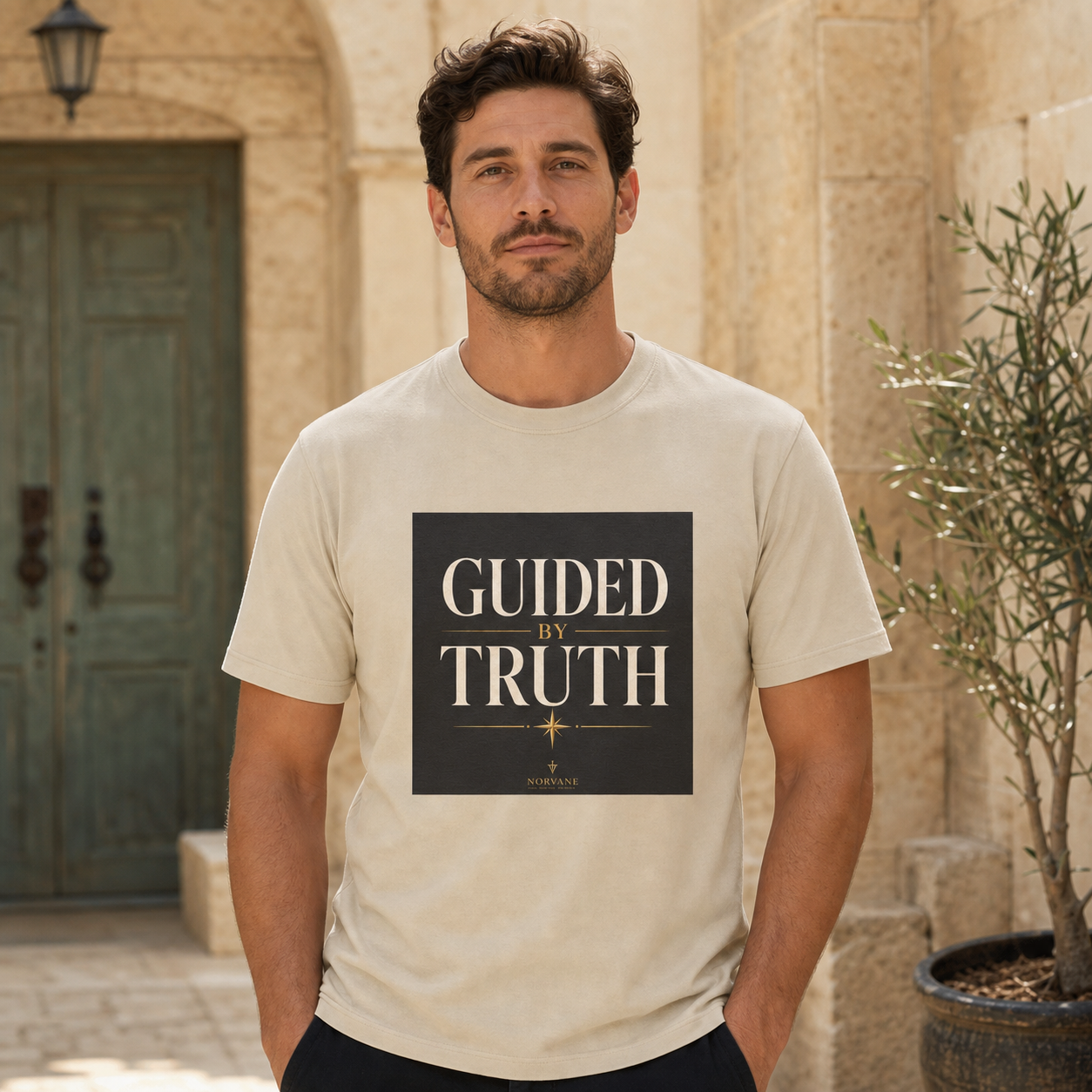 Norvane Guided By Truth T-Shirt – Inspirational Christian Graphic Tee in Sand