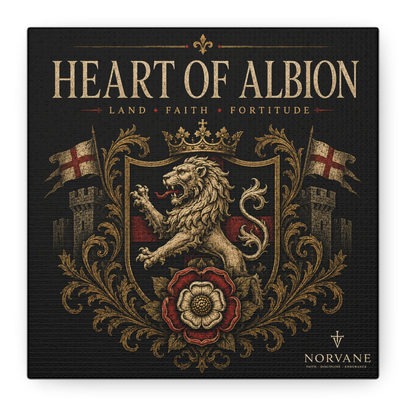 Norvane Heart of Albion Canvas – English Lion Crest Stretched Wall Art
