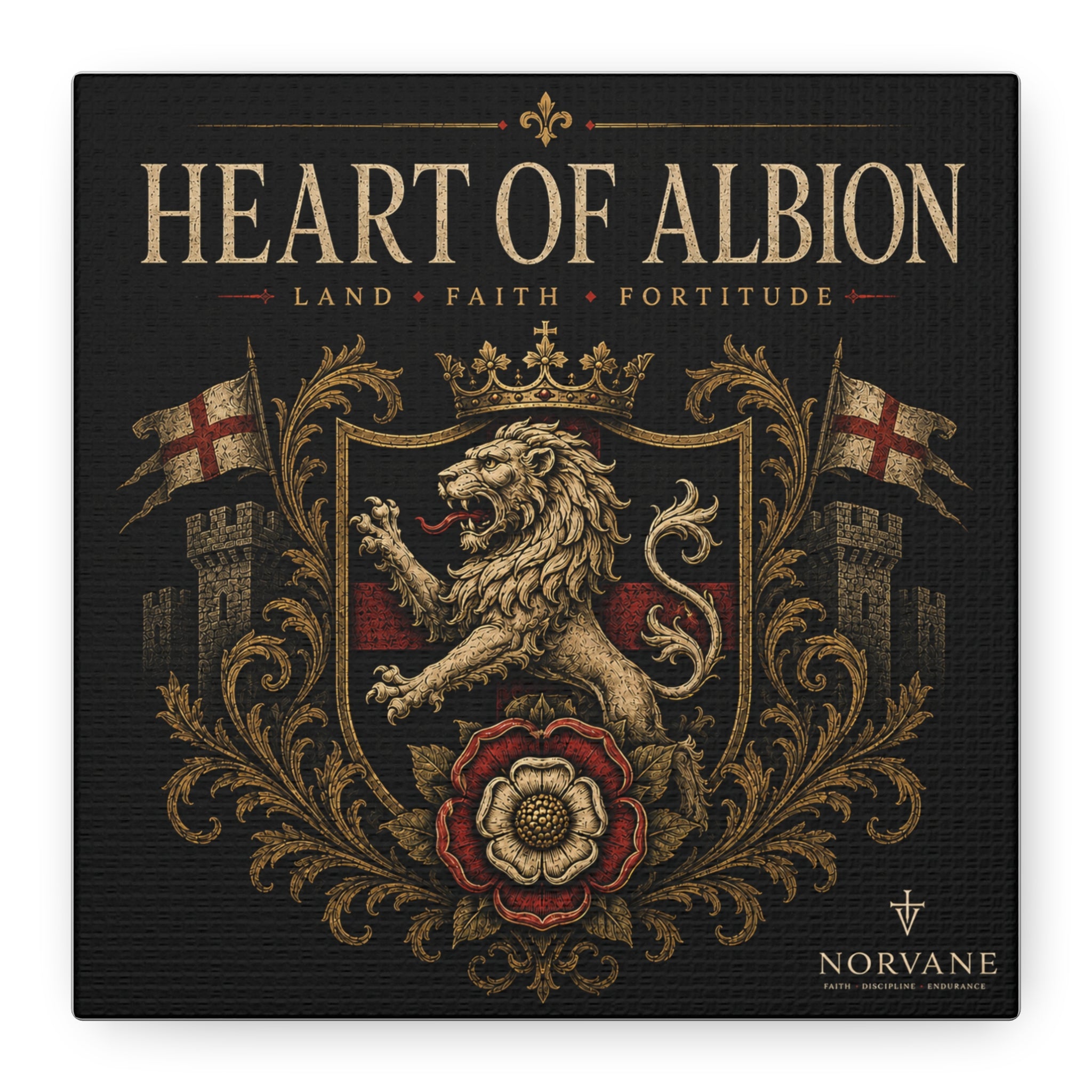 Norvane Heart of Albion Canvas – English Lion Crest Stretched Wall Art