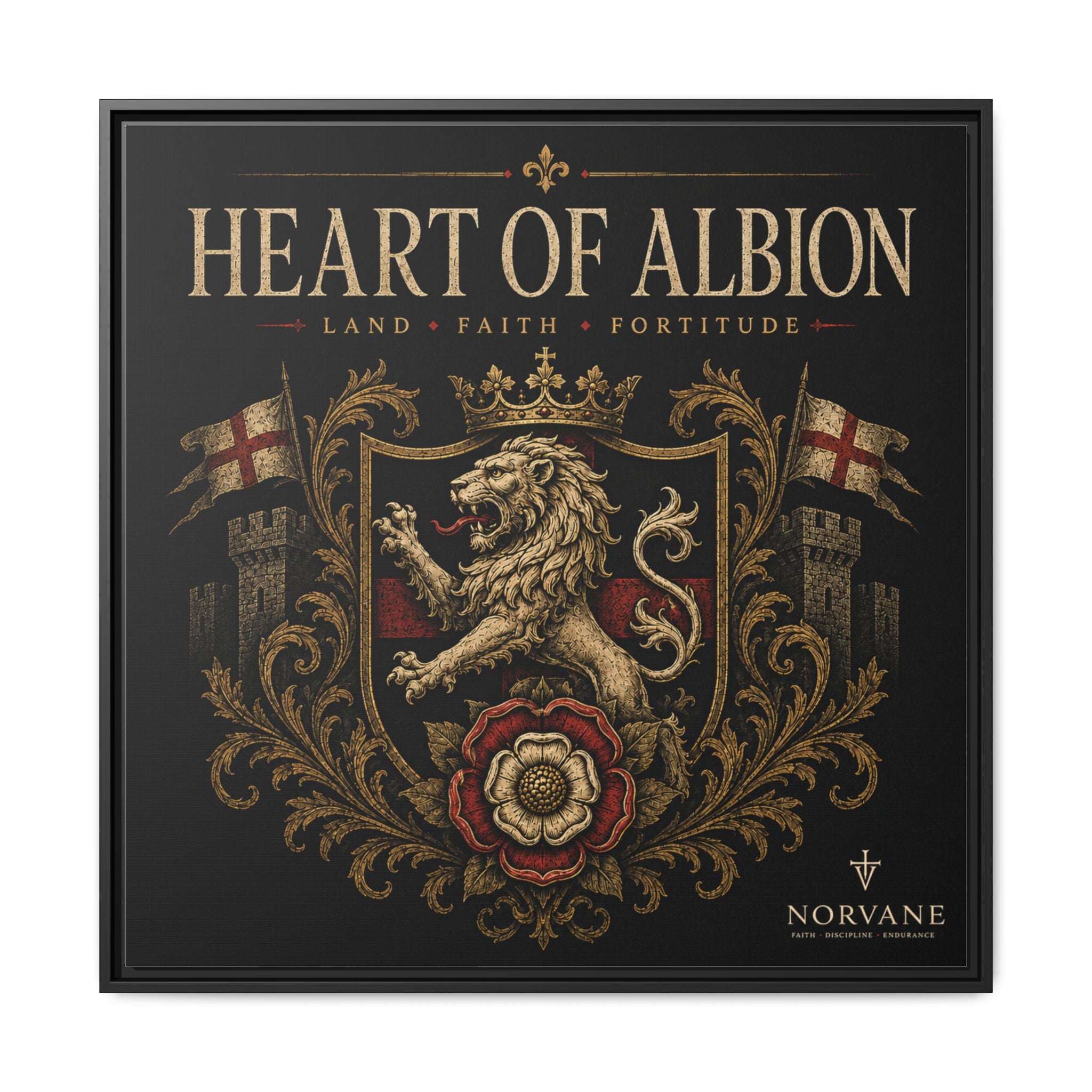 Norvane Heart of Albion Framed Canvas – Vintage English Lion Crest in Black – view 11