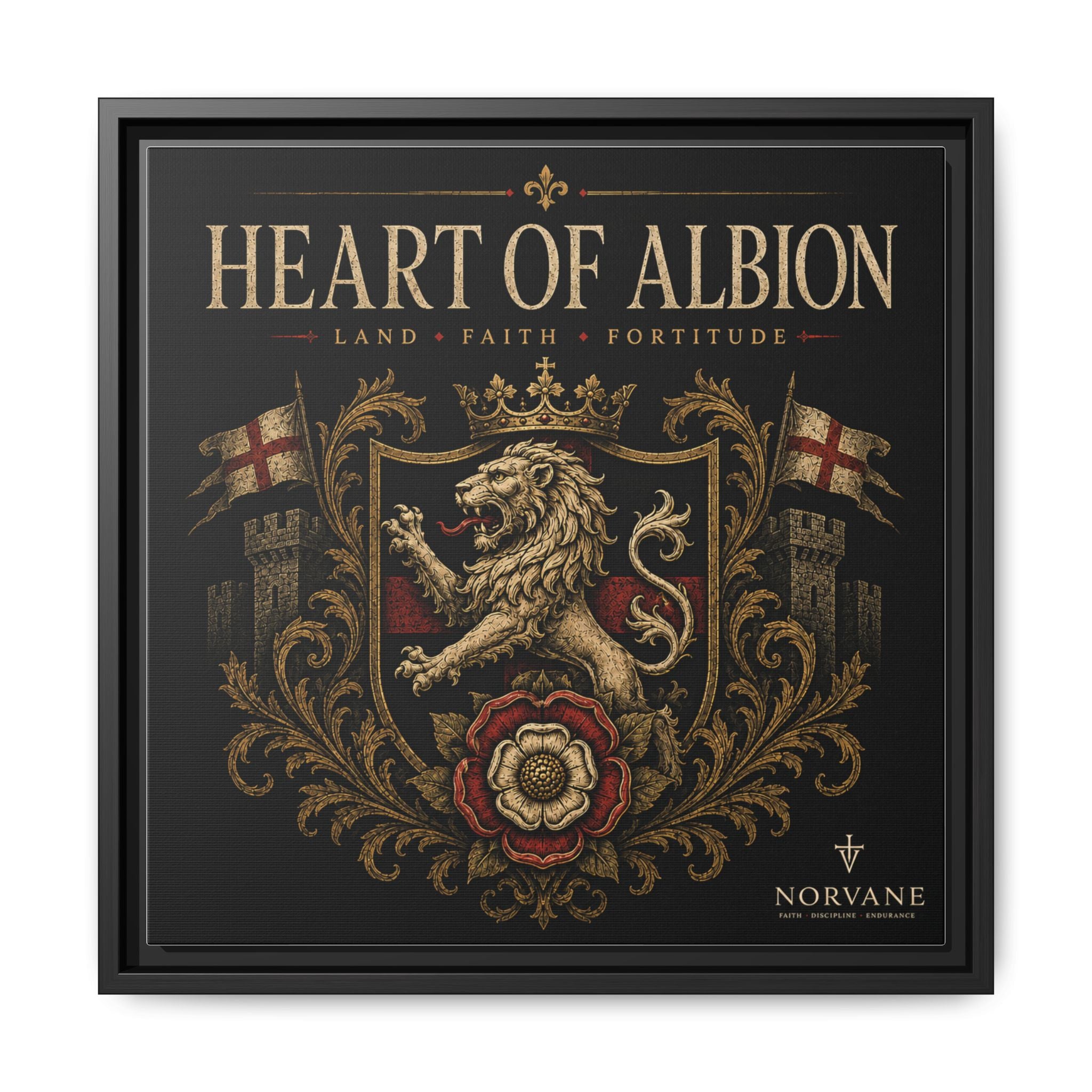 Norvane Heart of Albion Framed Canvas – Vintage English Lion Crest in Black – view 16
