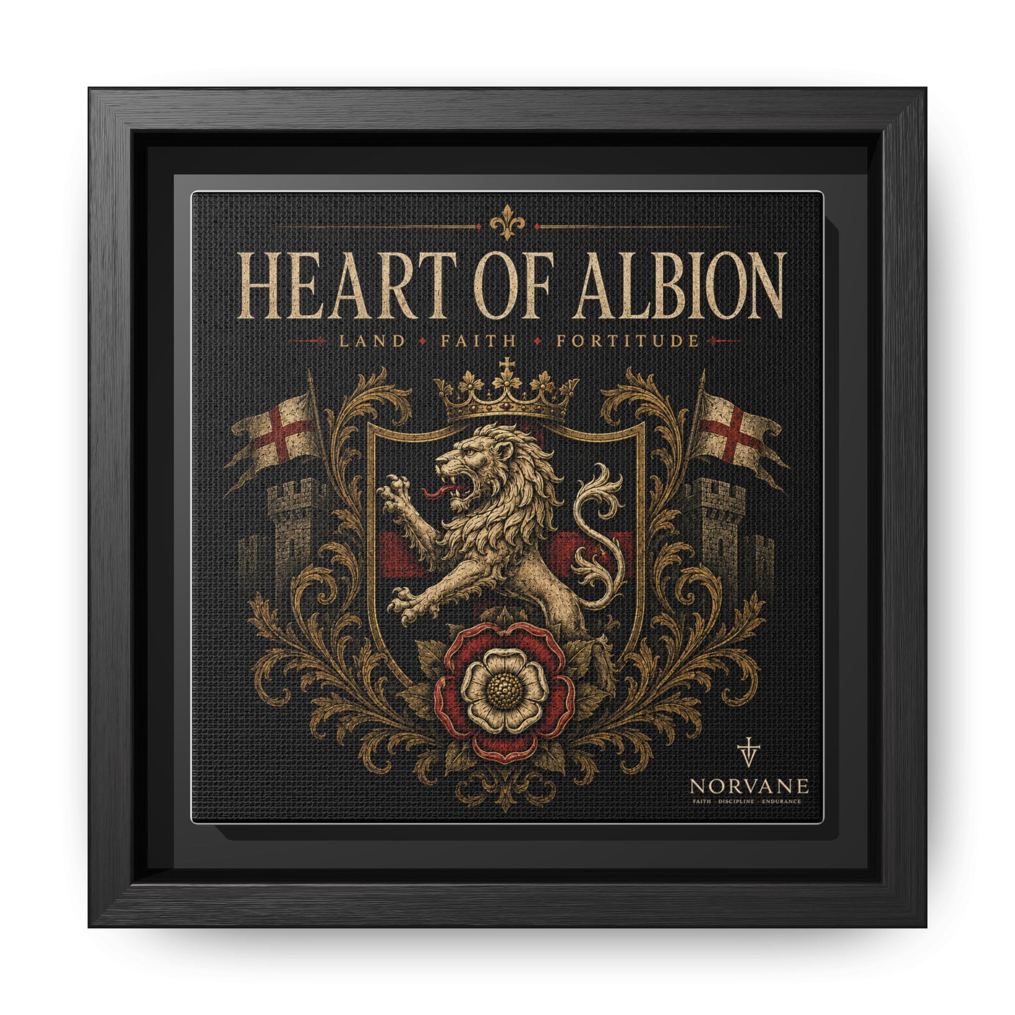 Norvane Heart of Albion Framed Canvas – Vintage English Lion Crest in Black – view 18