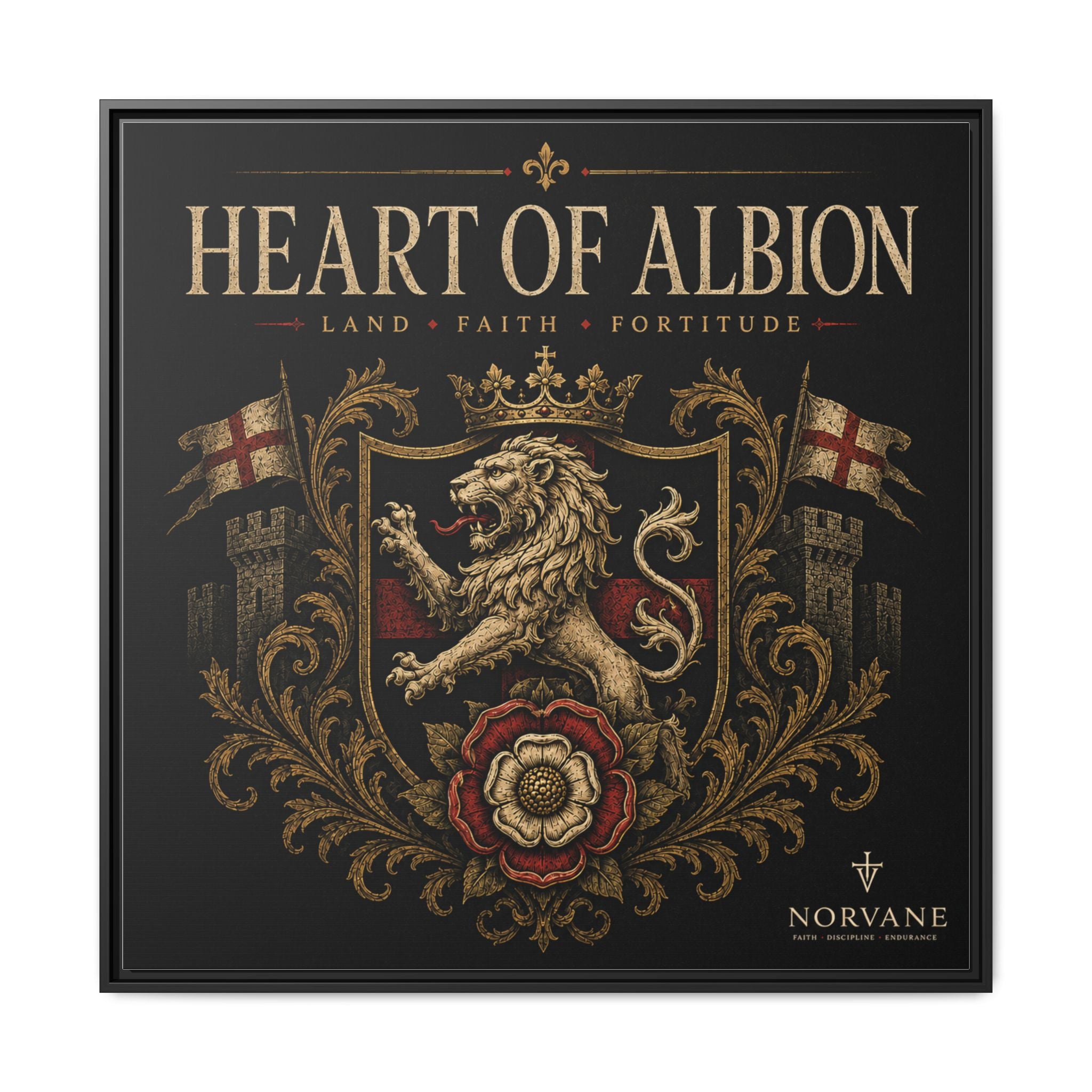 Norvane Heart of Albion Framed Canvas – Vintage English Lion Crest in Black – view 26