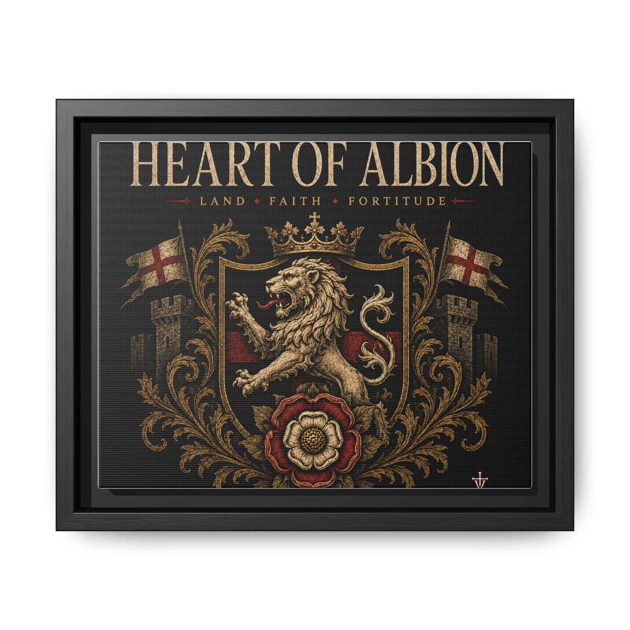 Norvane Heart of Albion Framed Canvas – Vintage English Lion Crest in Black – view 29