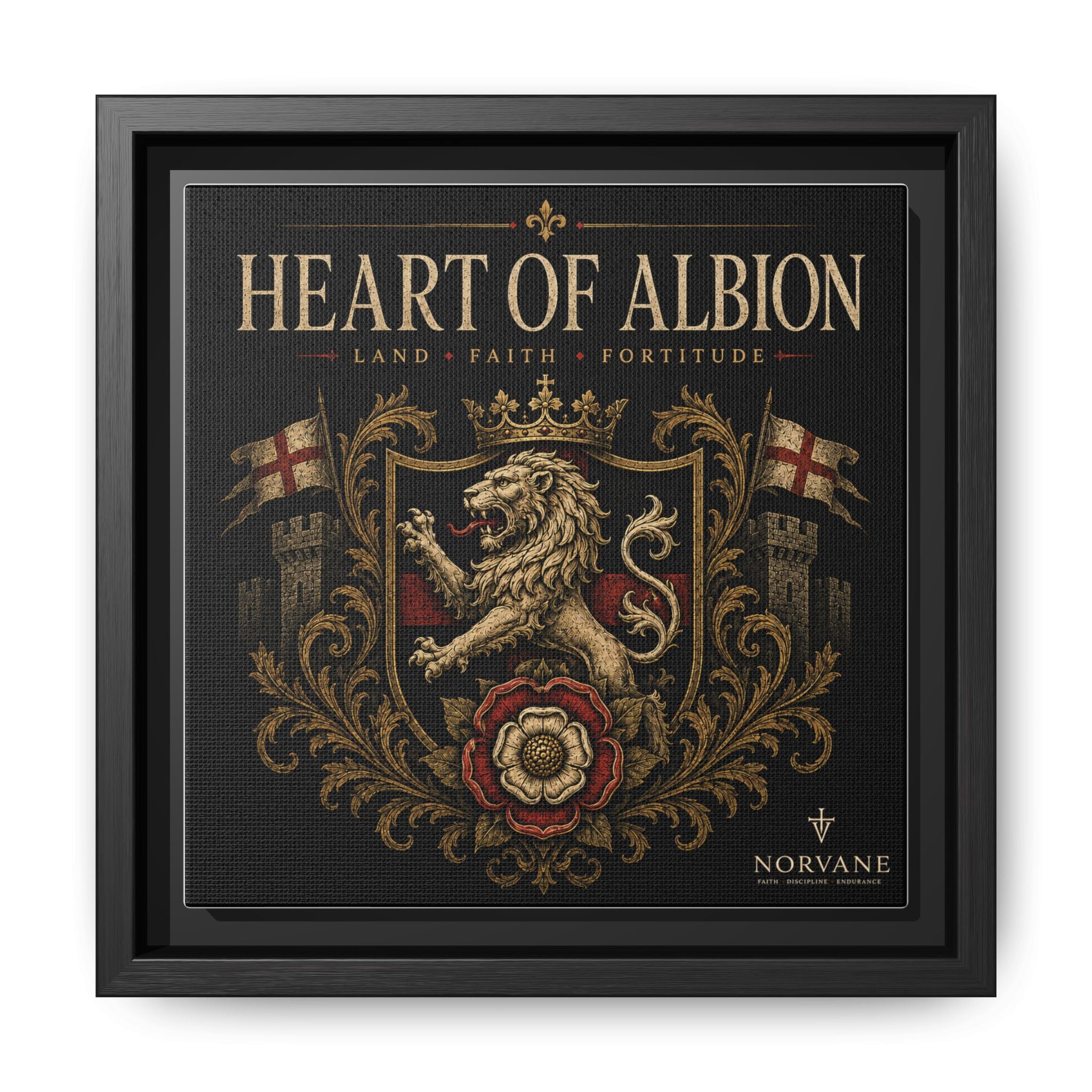 Norvane Heart of Albion Framed Canvas – Vintage English Lion Crest in Black – view 6