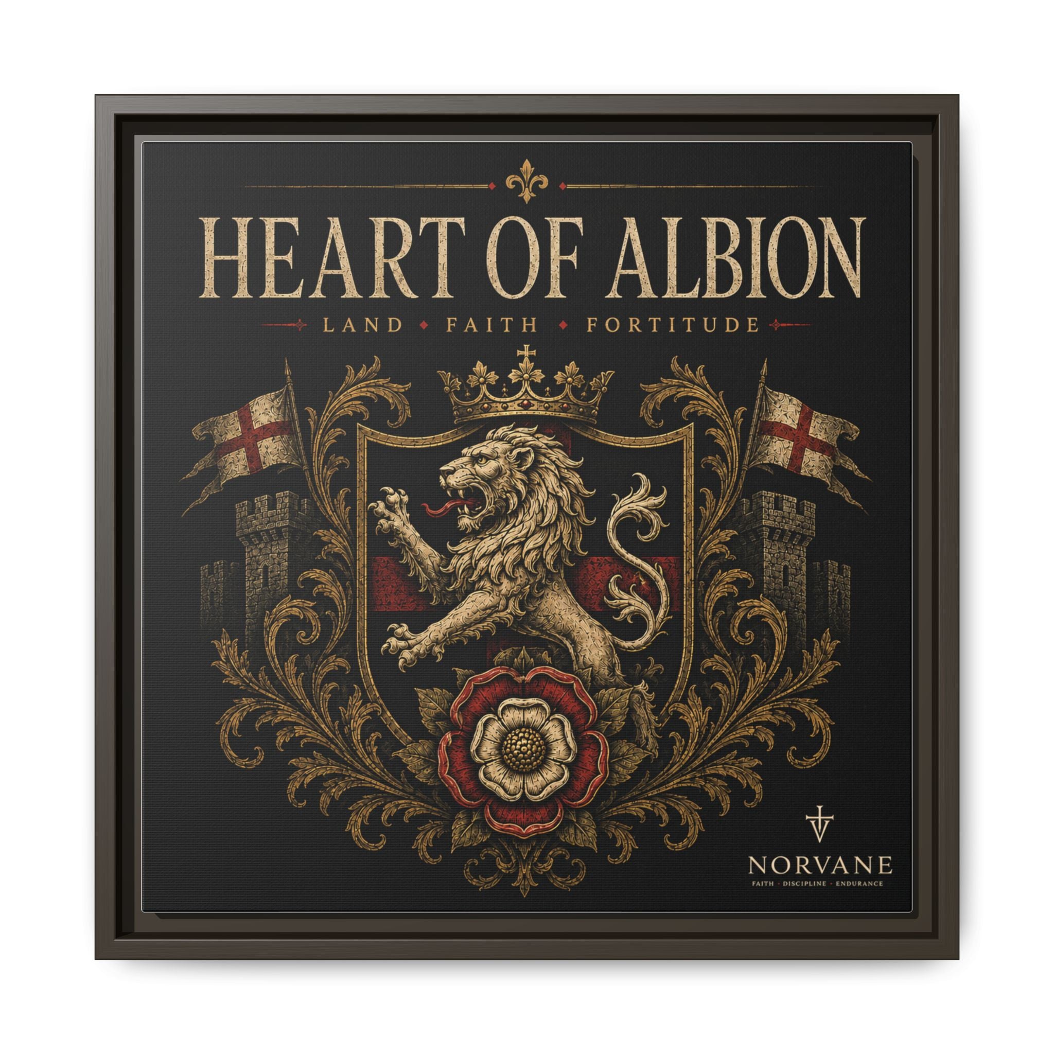 Norvane Heart of Albion Framed Canvas – Vintage English Lion Crest in Espresso – view 14