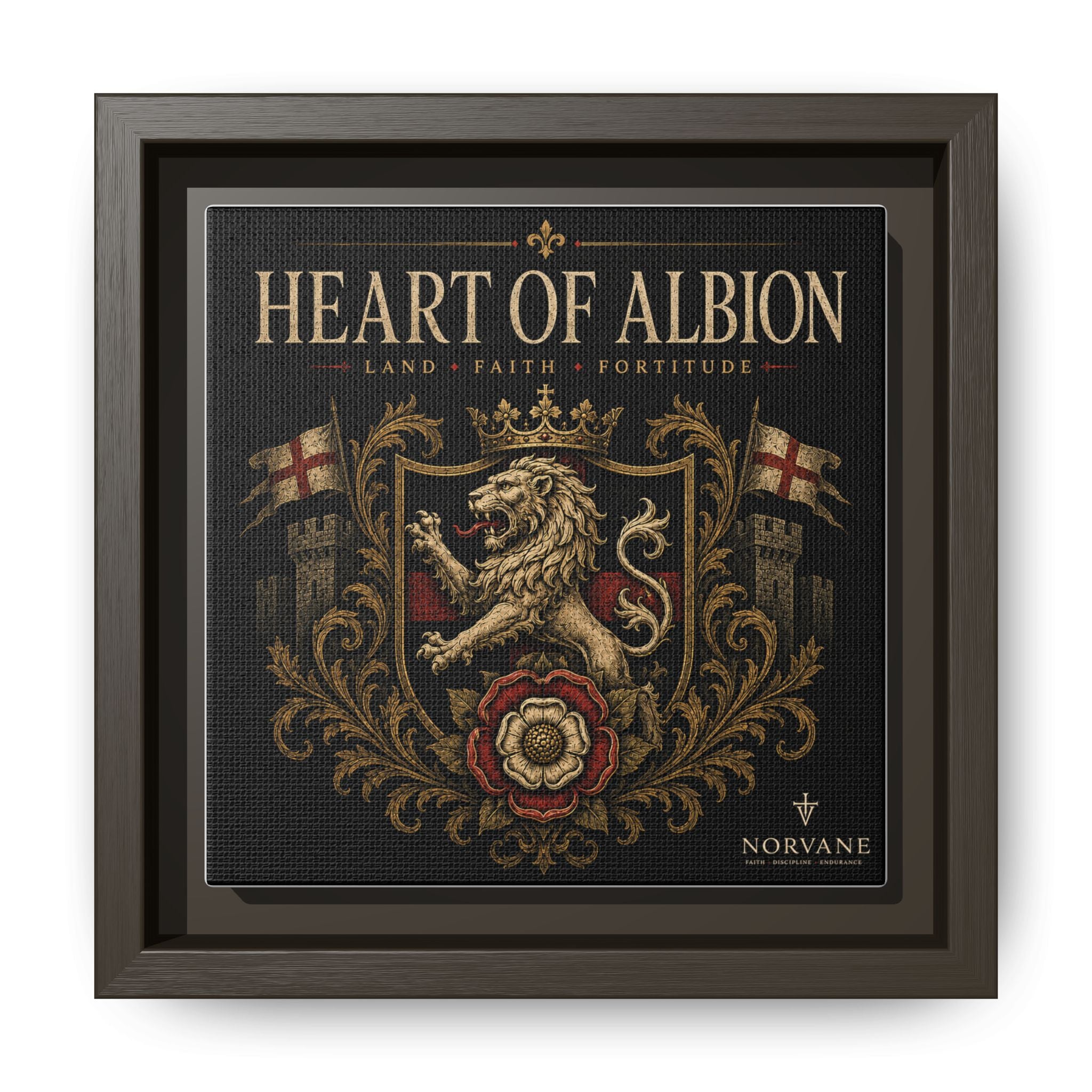 Norvane Heart of Albion Framed Canvas – Vintage English Lion Crest in Espresso – view 19