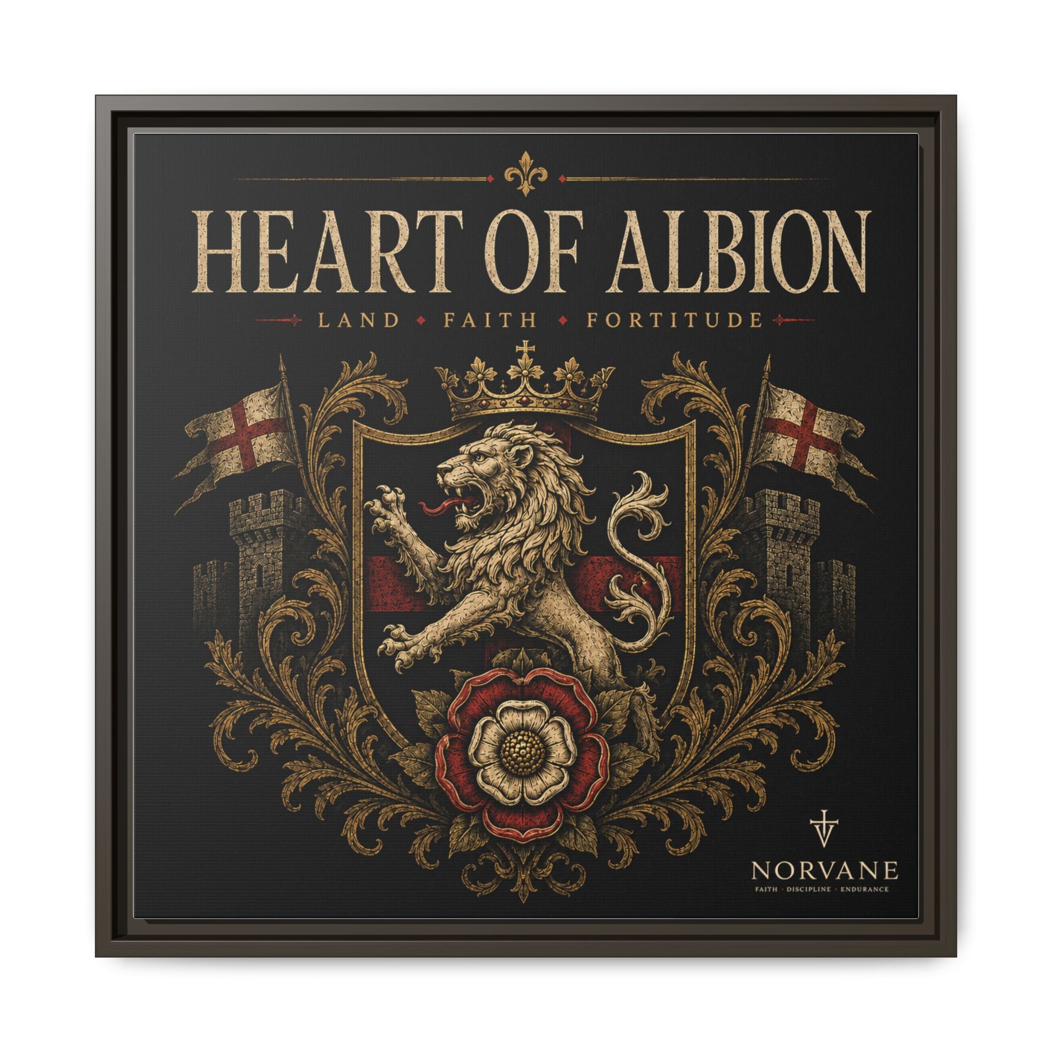Norvane Heart of Albion Framed Canvas – Vintage English Lion Crest in Espresso – view 22