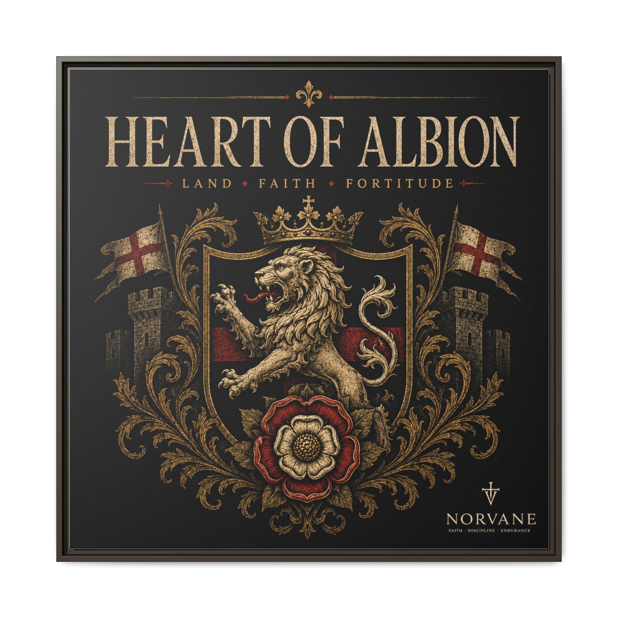 Norvane Heart of Albion Framed Canvas – Vintage English Lion Crest in Espresso – view 28
