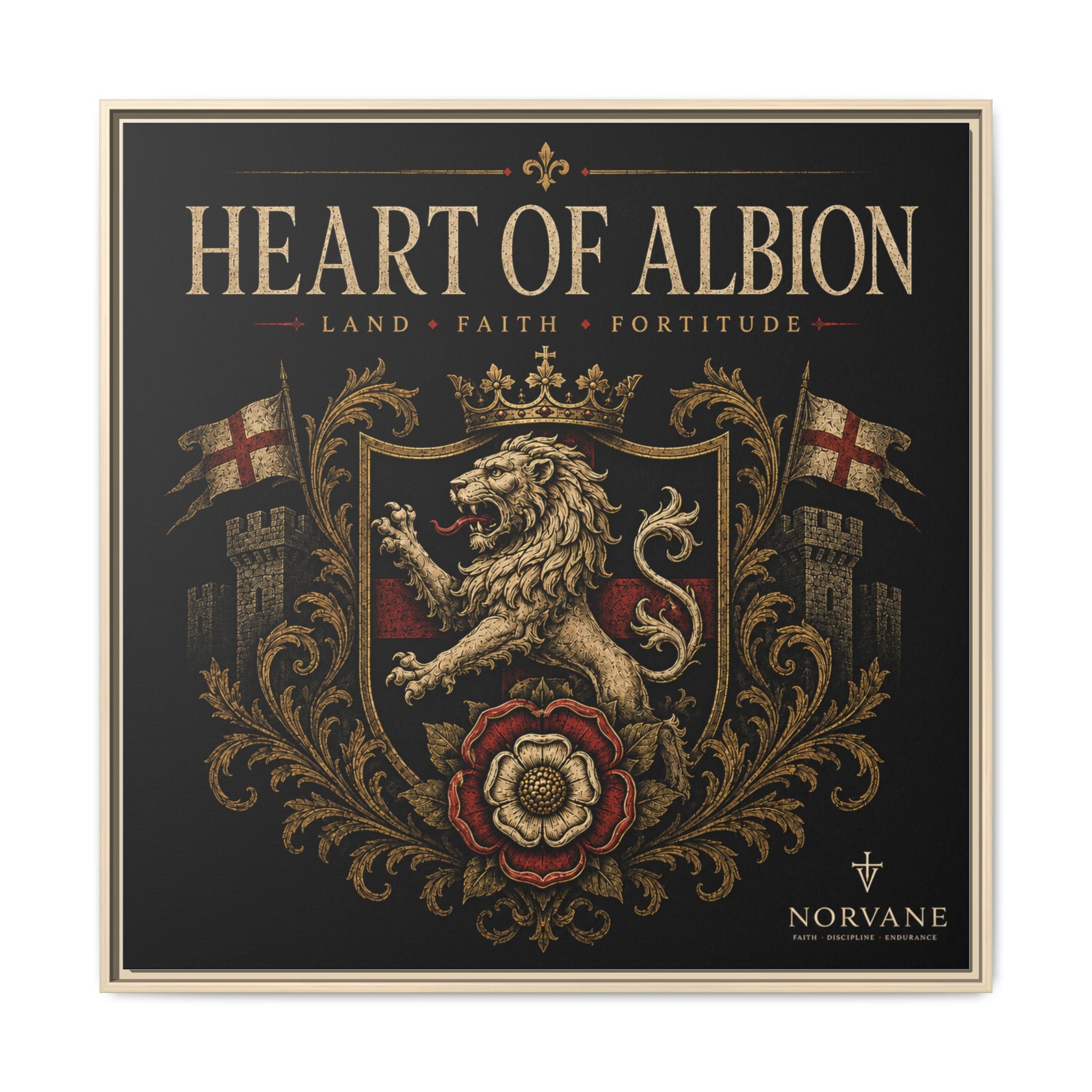 Norvane Heart of Albion Framed Canvas – Vintage English Lion Crest in Natural – view 27