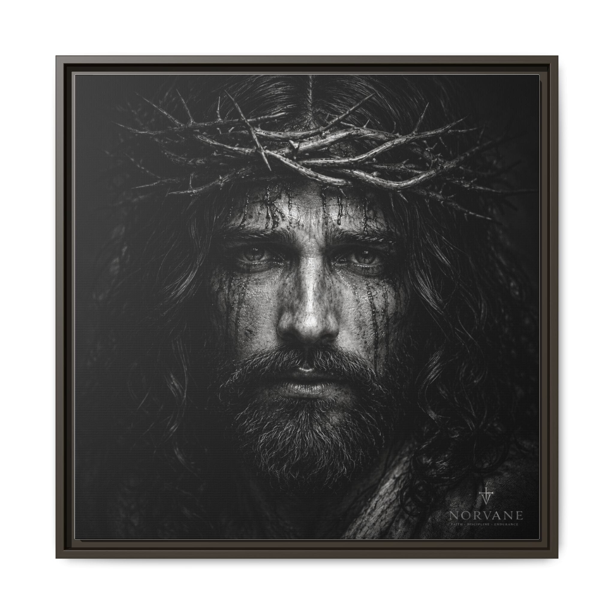 Norvane Jesus Crown of Thorns Canvas Print – Black & White Wall Art in Espresso