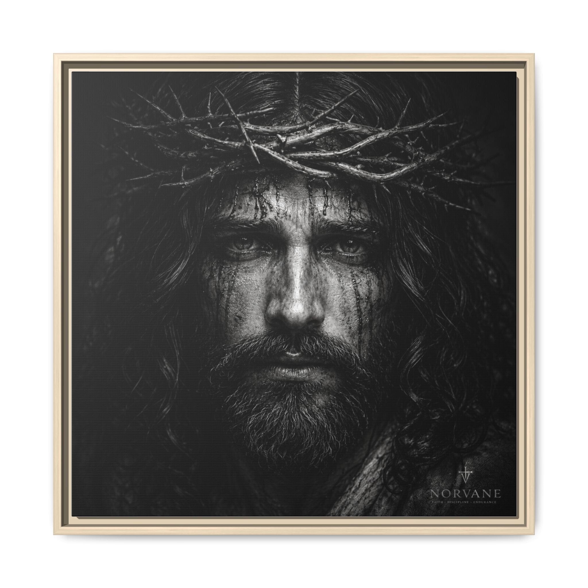 Norvane Jesus Crown of Thorns Canvas Print – Black & White Wall Art in Natural