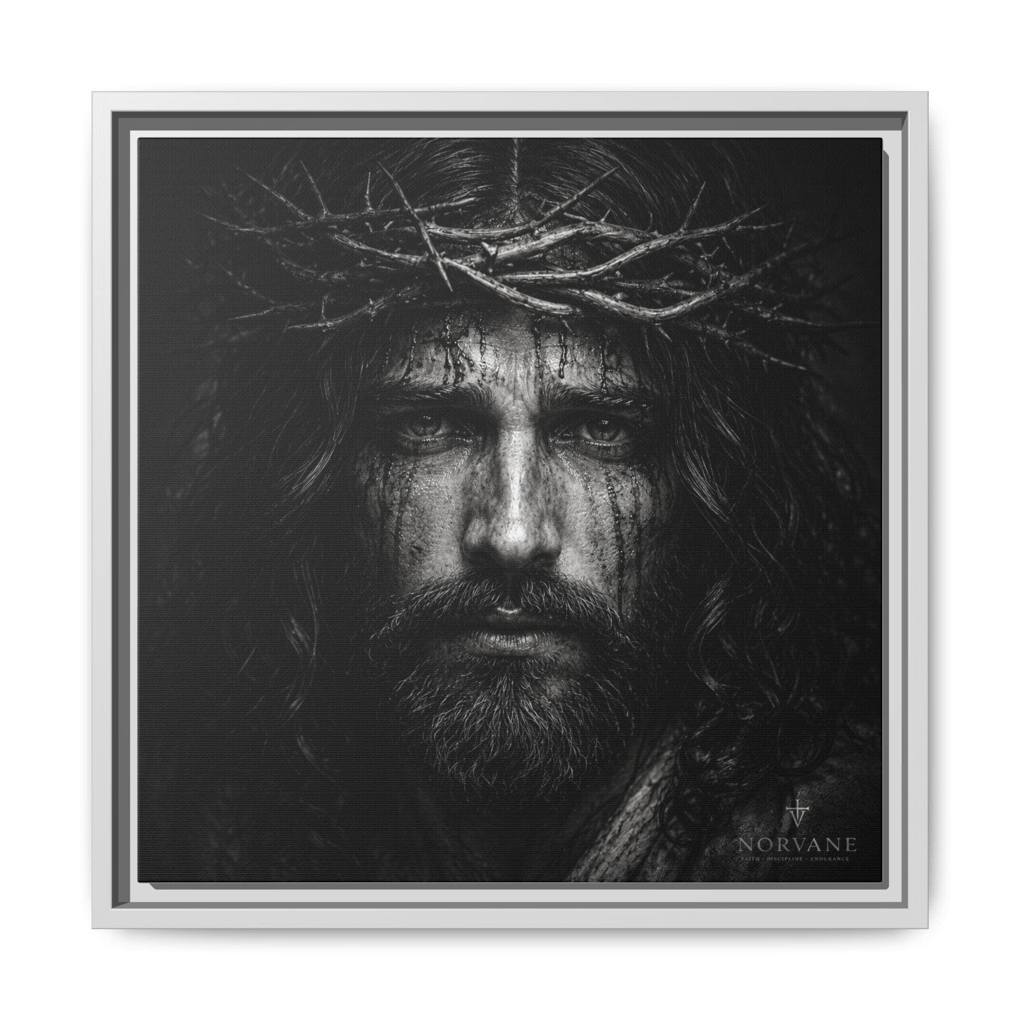 Norvane Jesus Crown of Thorns Canvas Print – Black & White Wall Art in White – view 15