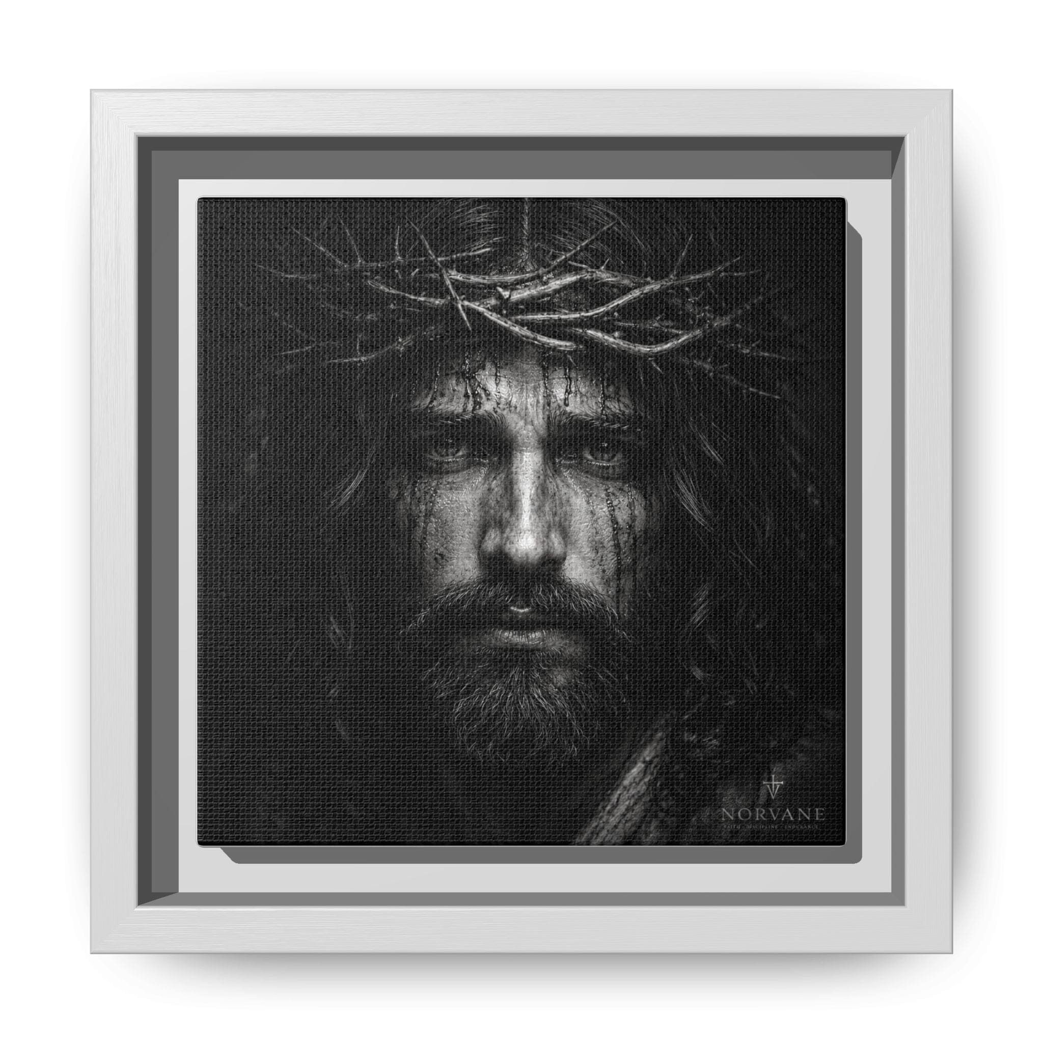 Norvane Jesus Crown of Thorns Canvas Print – Black & White Wall Art in White – view 17