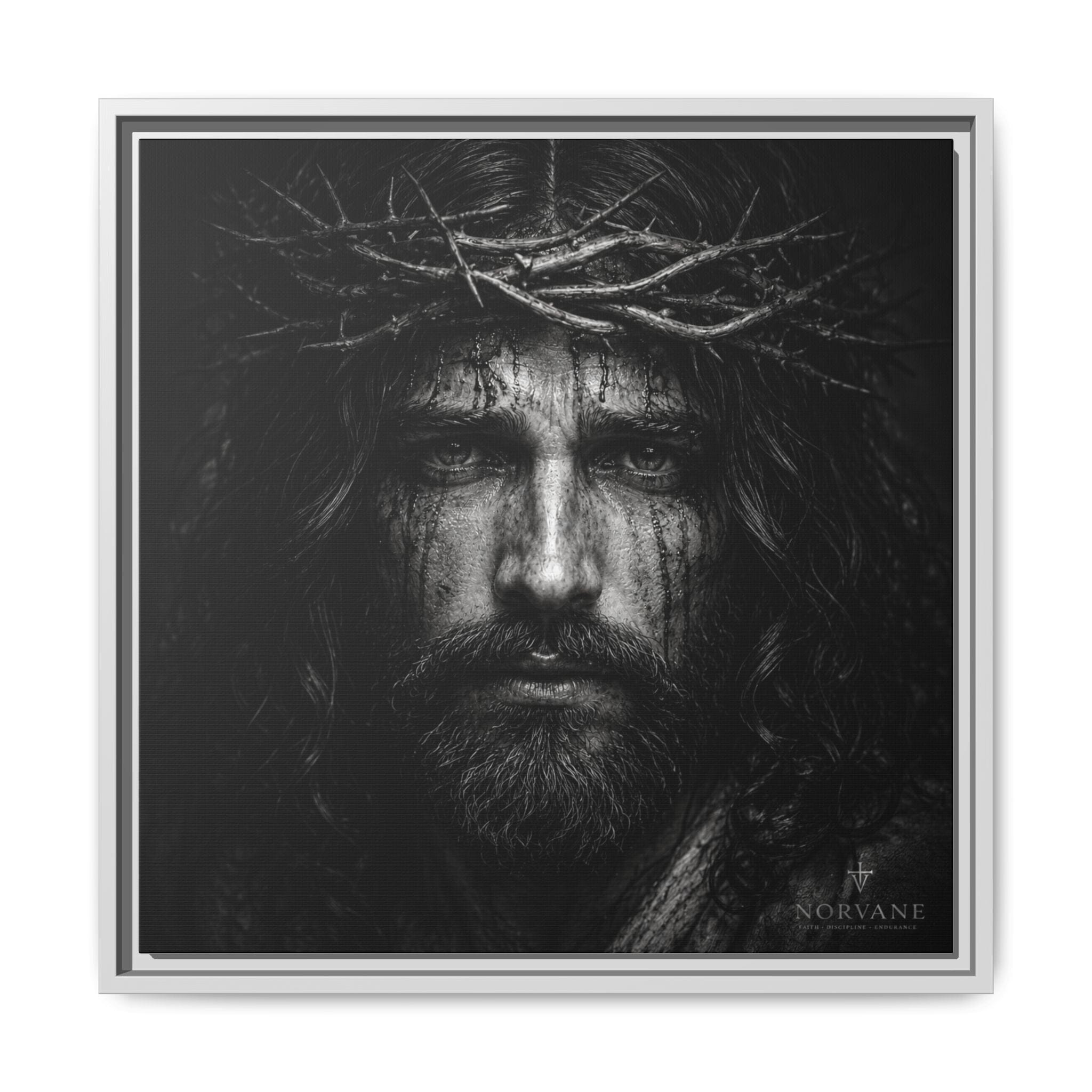 Norvane Jesus Crown of Thorns Canvas Print – Black & White Wall Art in White – view 24