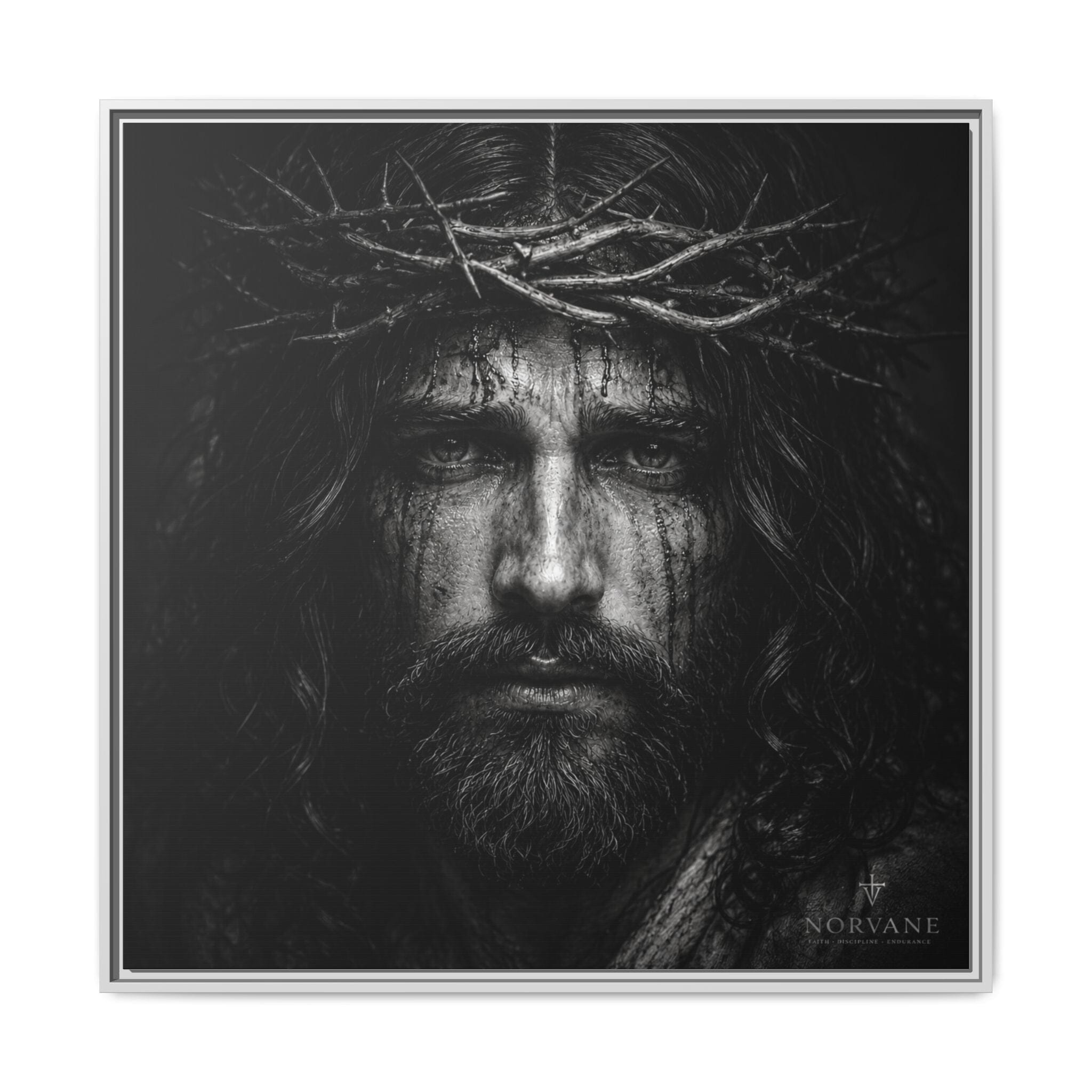 Norvane Jesus Crown of Thorns Canvas Print – Black & White Wall Art in White – view 25