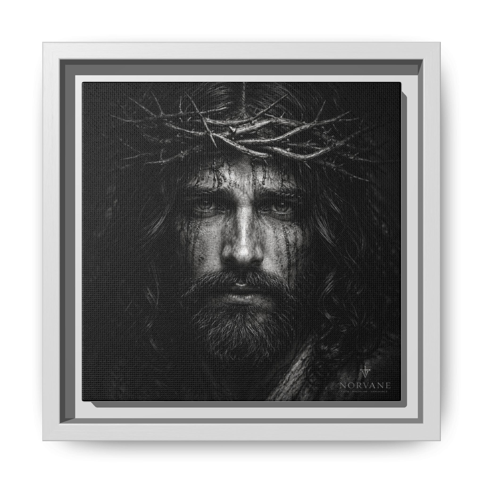 Norvane Jesus Crown of Thorns Canvas Print – Black & White Wall Art in White – view 5