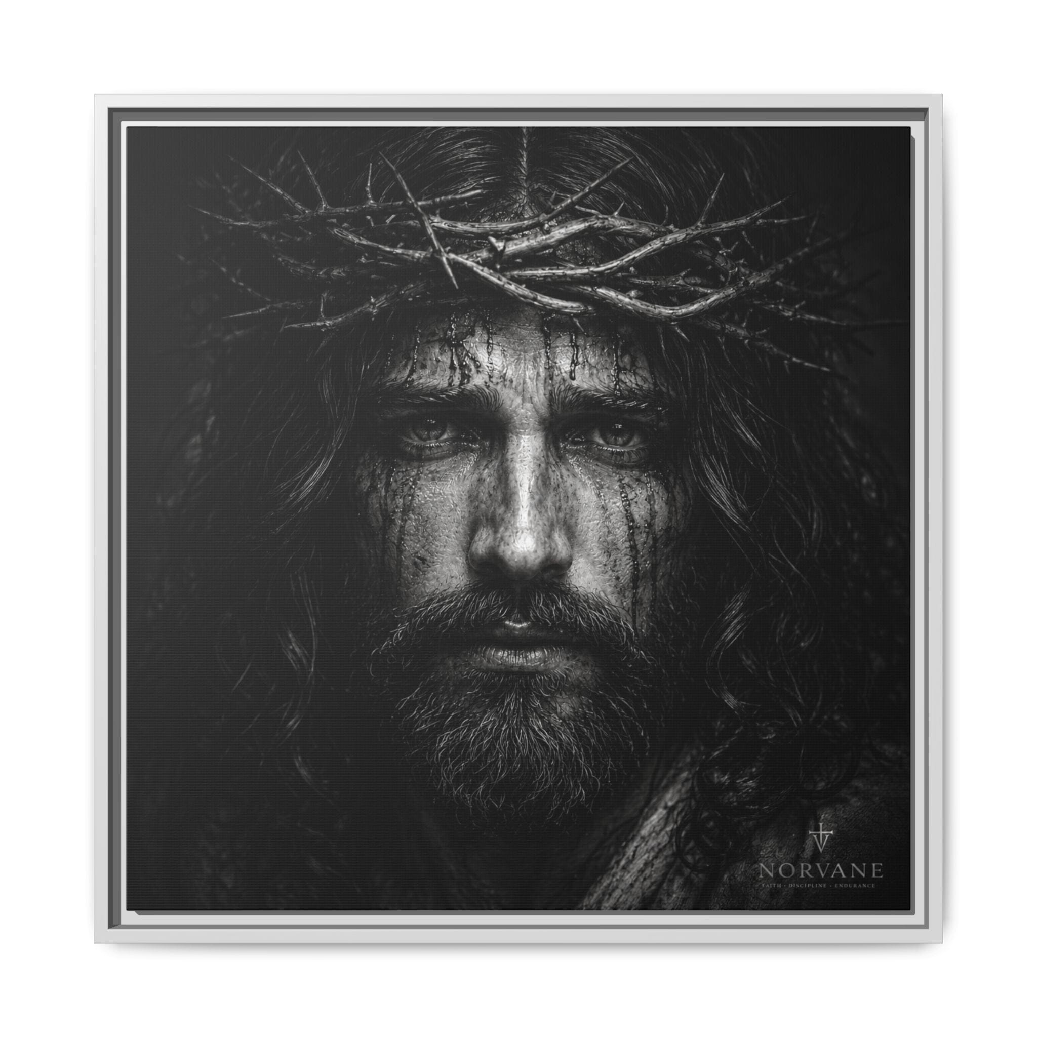 Norvane Jesus Crown of Thorns Canvas Print – Black & White Wall Art in White