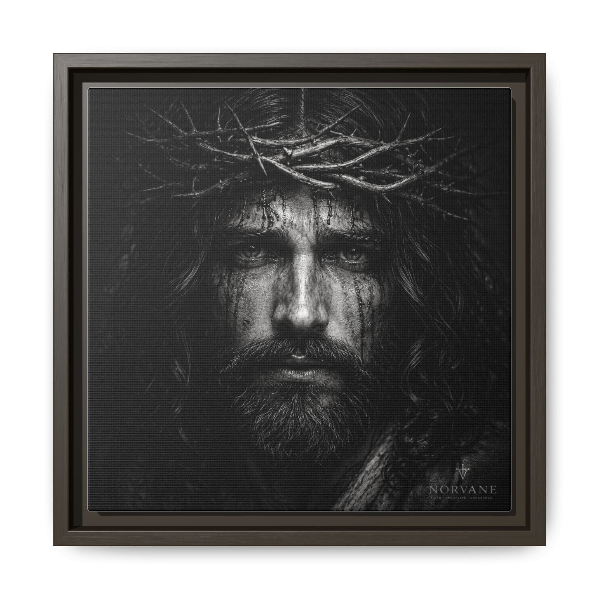 Norvane Jesus Crown of Thorns Canvas Print – Black & White Wall Art Canvas Printify 12″ x 12″ 1.25" Espresso