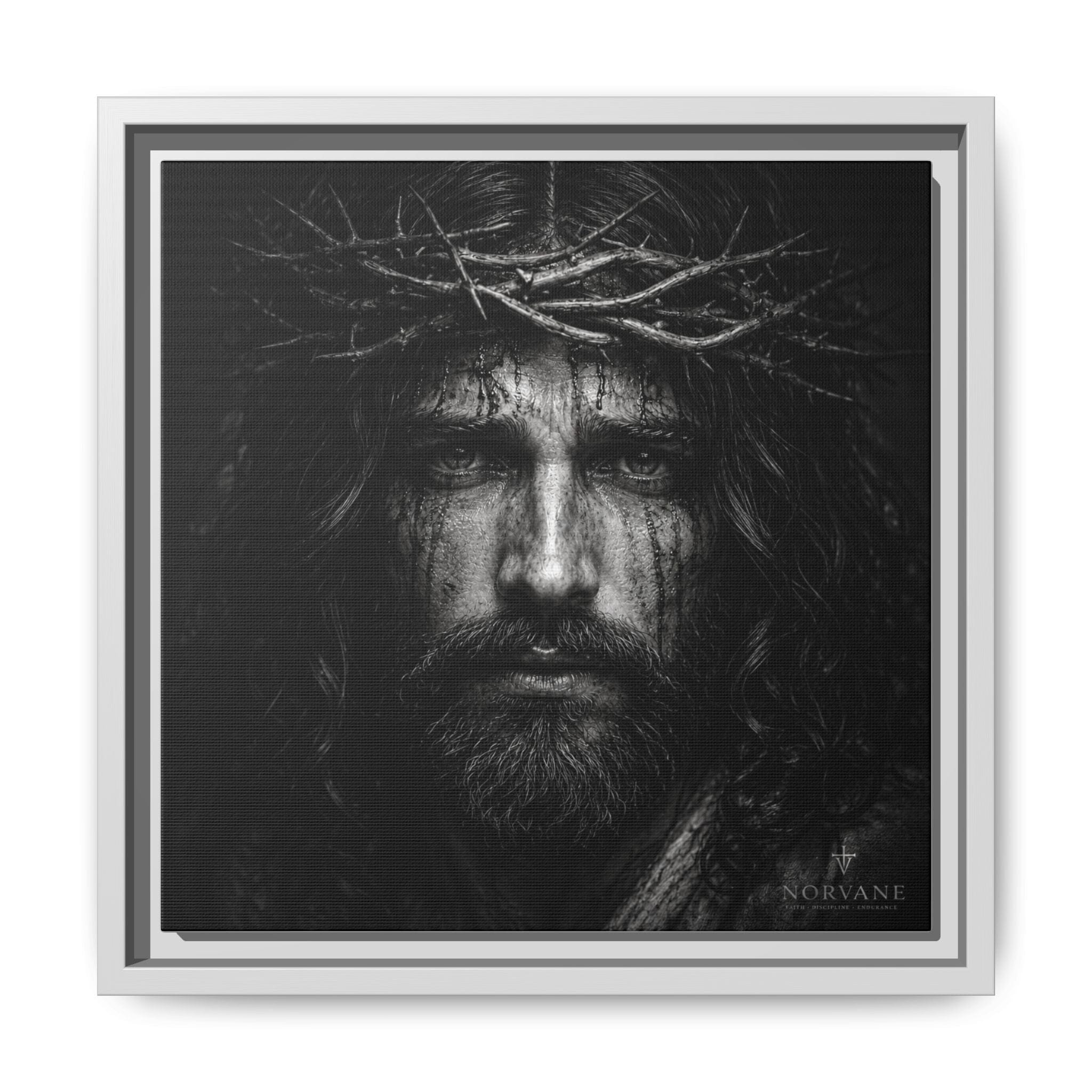 Norvane Jesus Crown of Thorns Canvas Print – Black & White Wall Art Canvas Printify 12″ x 12″ 1.25" White