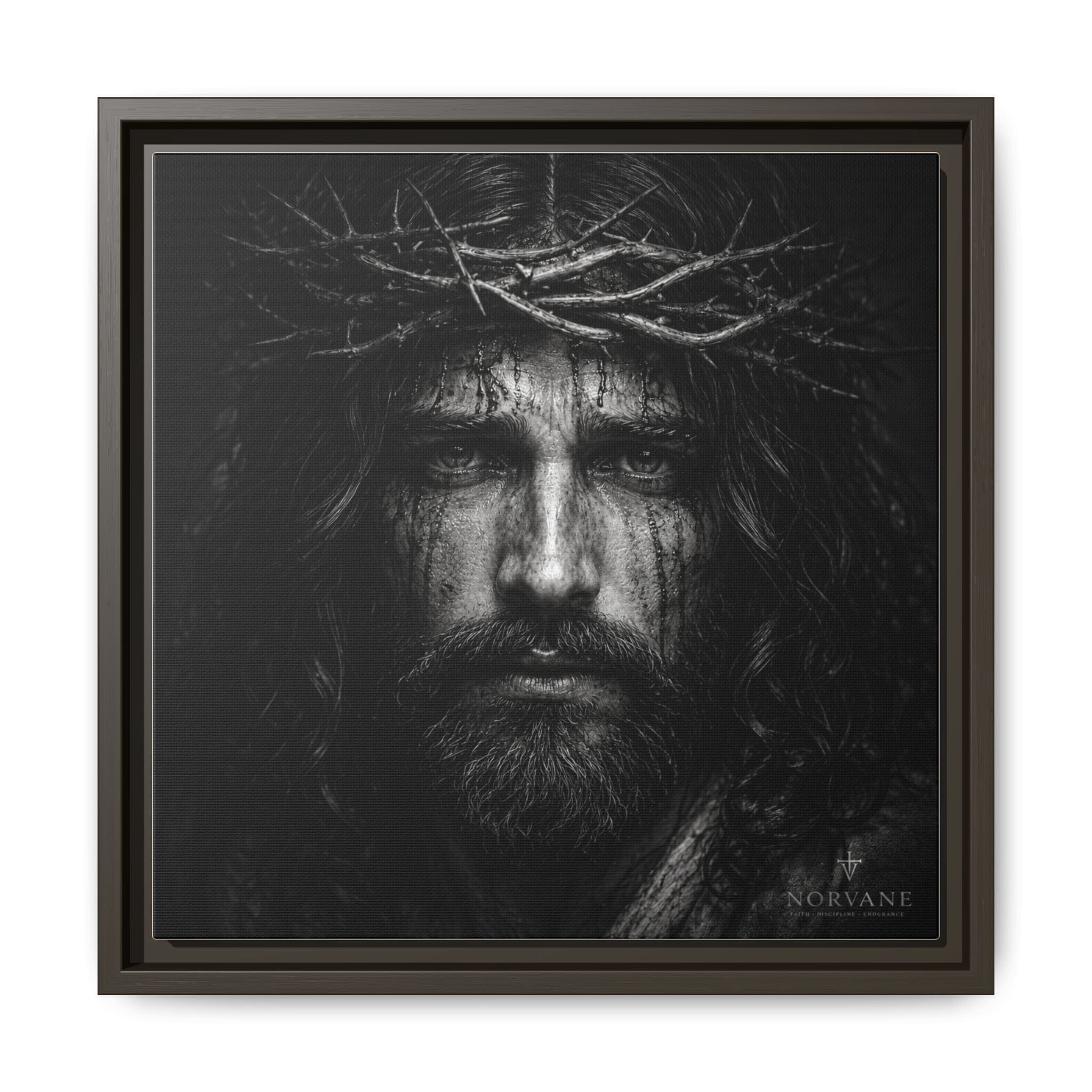Norvane Jesus Crown of Thorns Canvas Print – Black & White Wall Art Canvas Printify 14" x 14" 1.25" Espresso