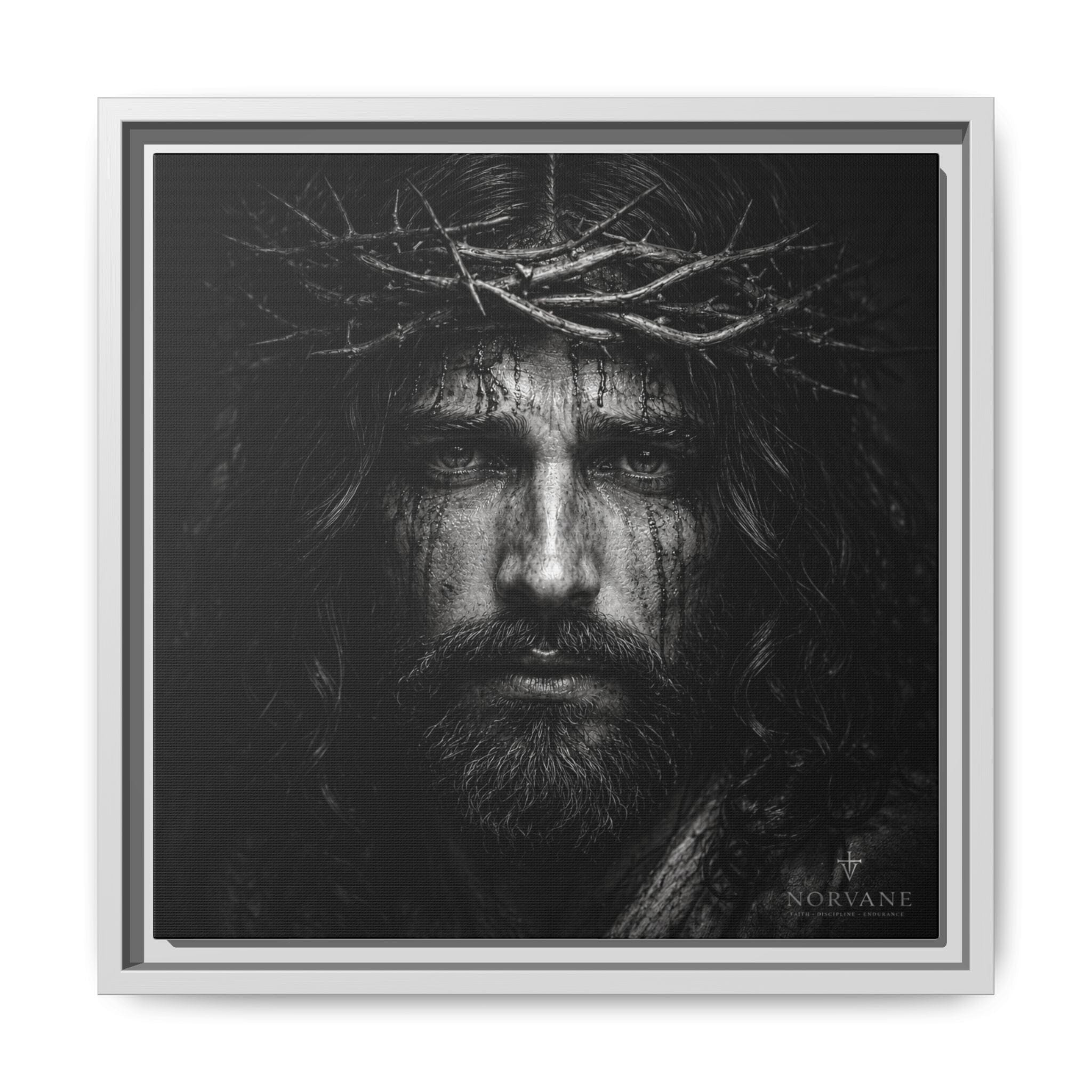 Norvane Jesus Crown of Thorns Canvas Print – Black & White Wall Art Canvas Printify 14" x 14" 1.25" White