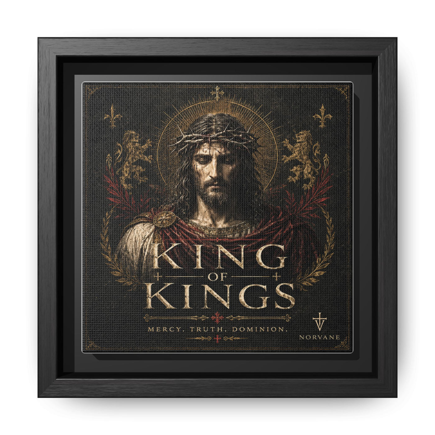 Norvane King of Kings Framed Canvas – Religious Jesus Wall Art in Black – view 18