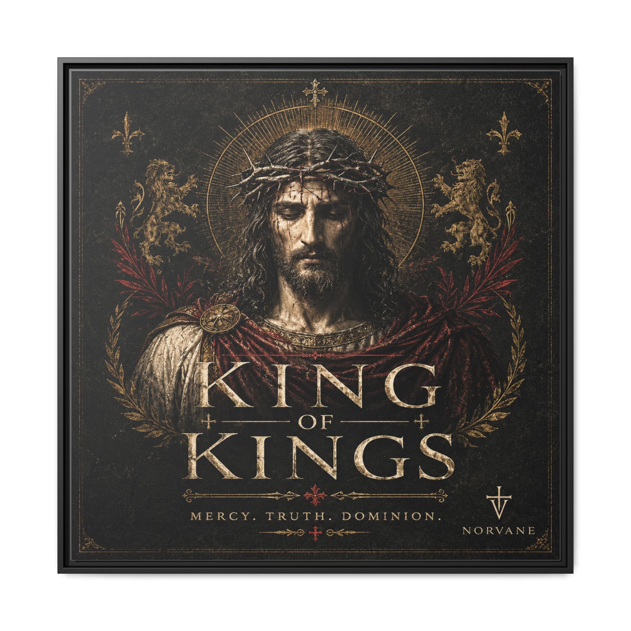 Norvane King of Kings Framed Canvas – Religious Jesus Wall Art in Black – view 26